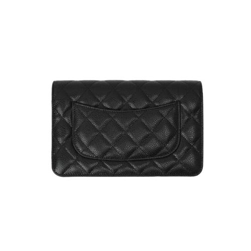 Chanel Black Grained Calfskin Chain/Shoulder Wallet Pre-Owned
