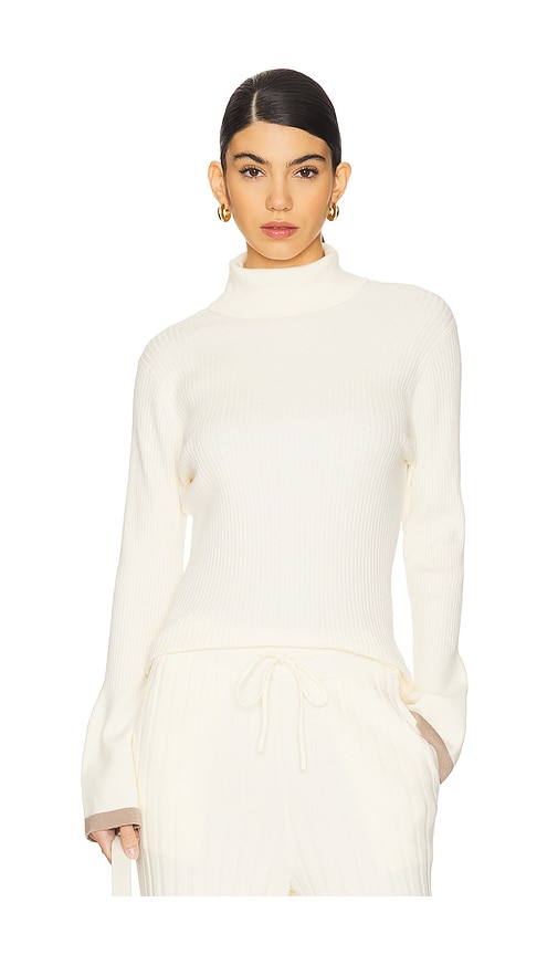 Varley Ravena Rib Knit High Neck Top in Ivory.  M. Also in