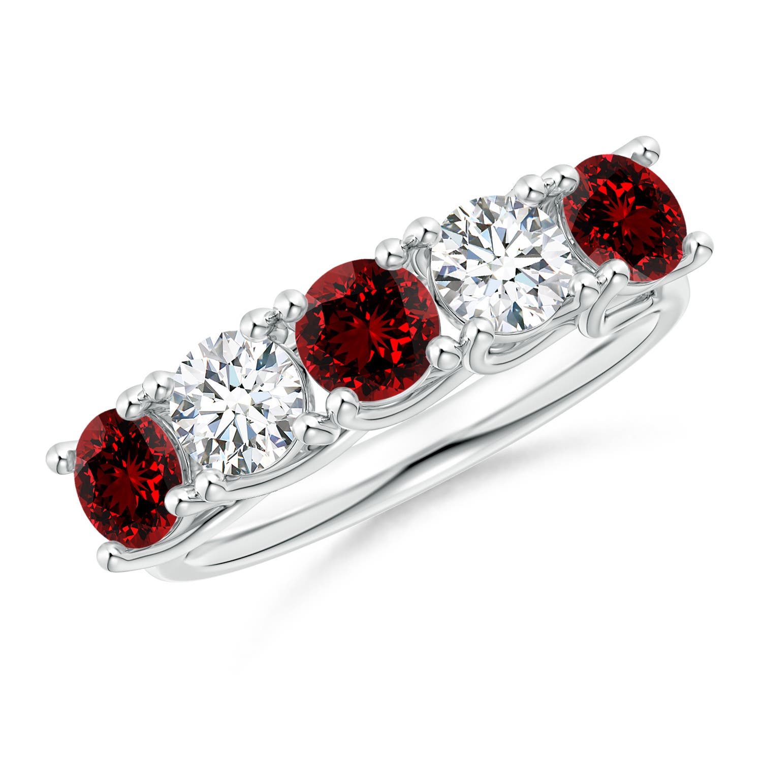 Angara 1.38 Carats Lab-Grown Half Eternity Five Stone Ruby and Lab Diamond Wedding Ring in 14K White Gold