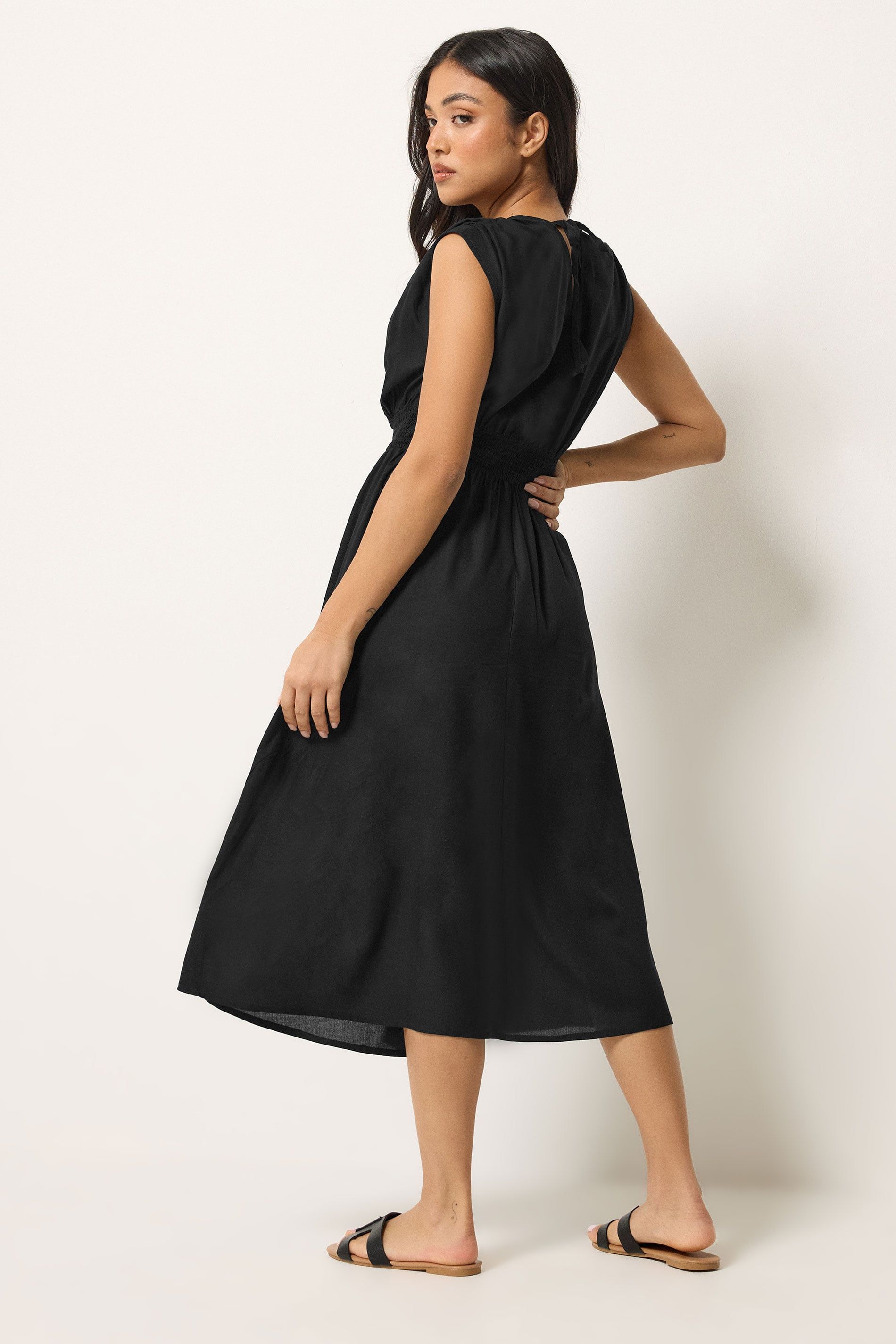Pixiegirl Petite Shirred Waist Midi Dress In Black