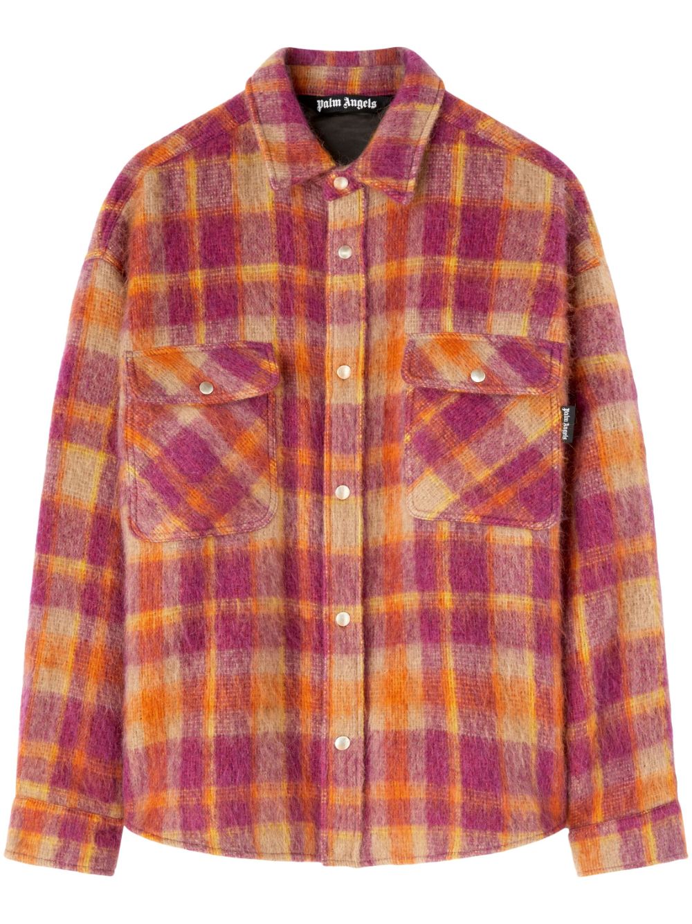 Checked Wool Blend Overshirt — Orange
