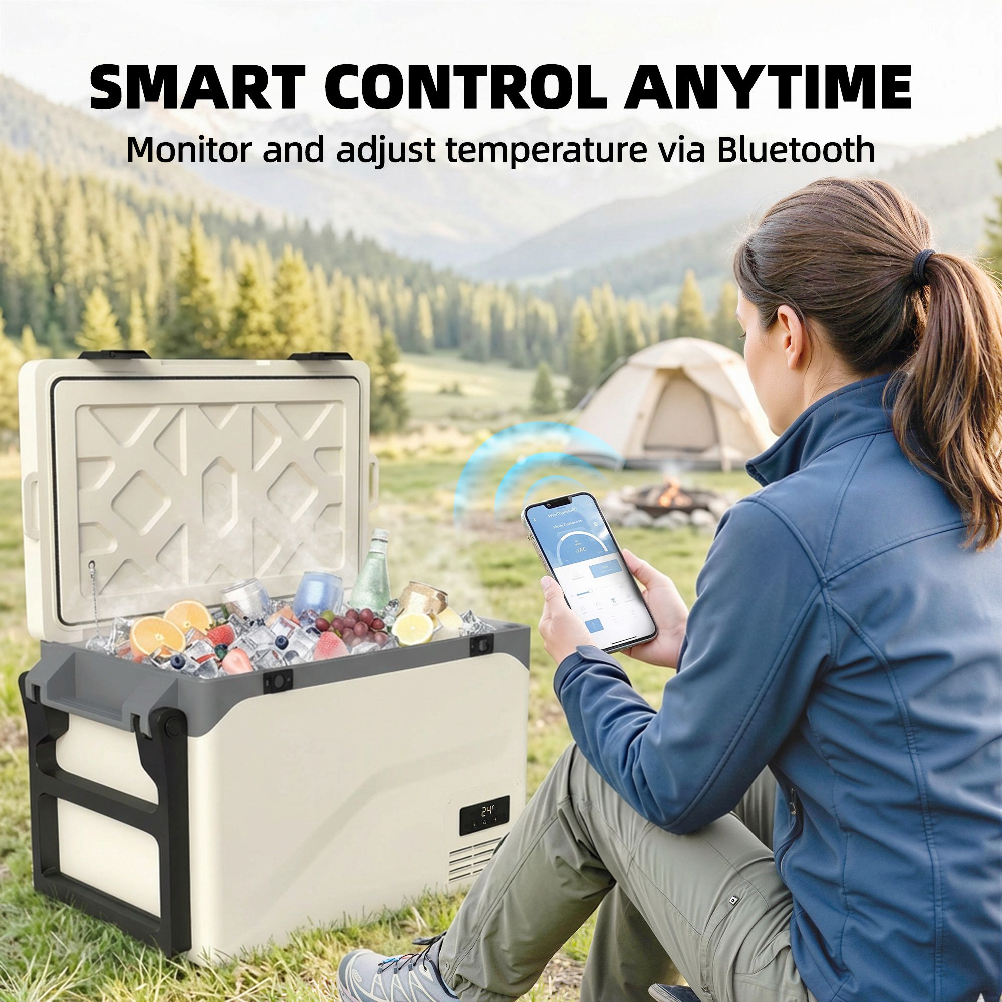 Outsunny 42.5L Compressor Car Fridge Freezer, Camping Refrigerator In Crea
