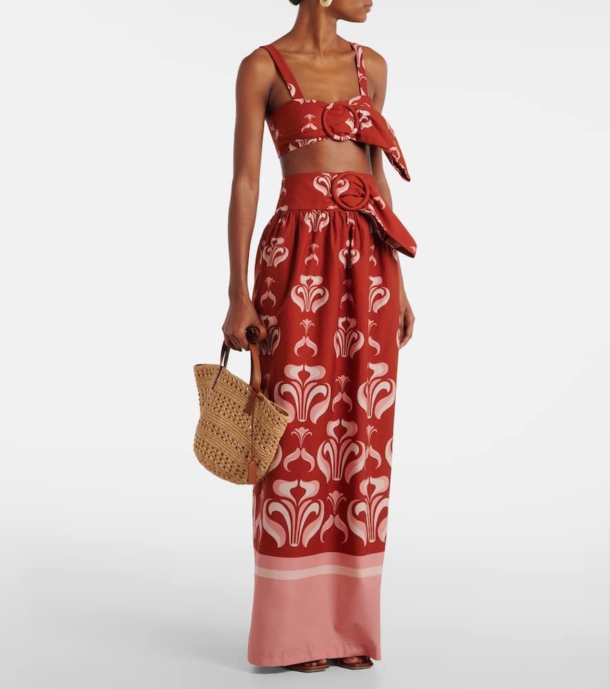 Gathered cotton poplin maxi skirt