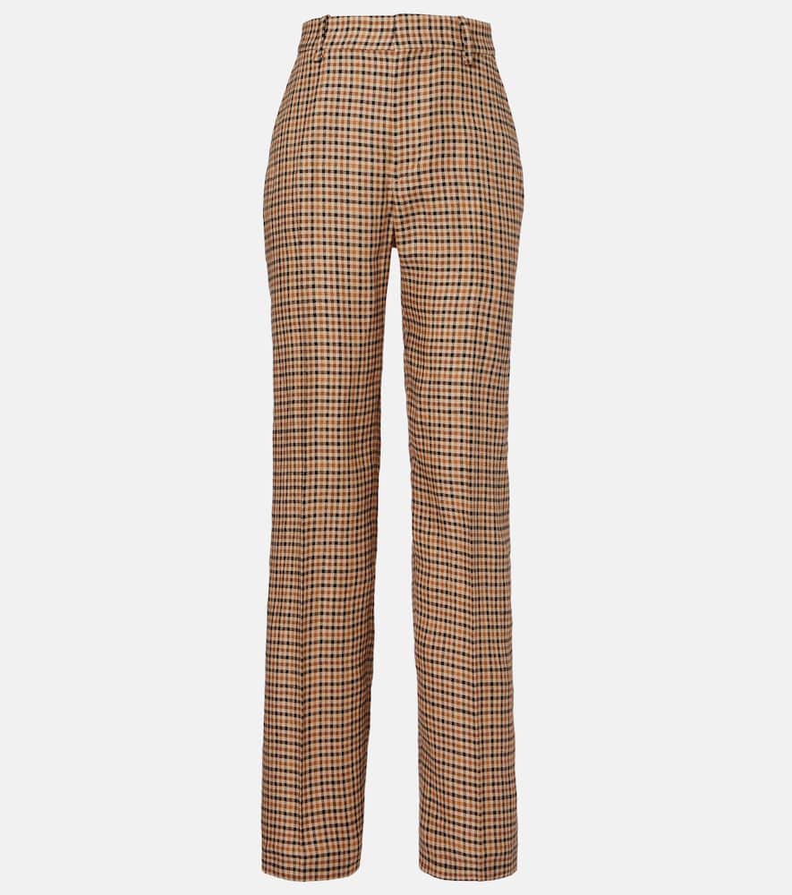 Checked linen straight pants