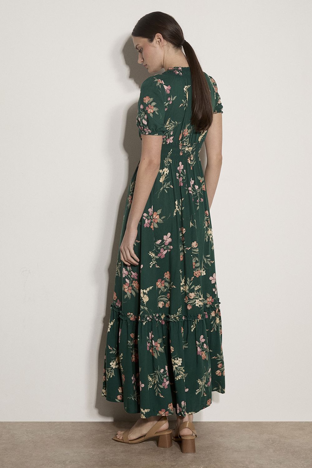 Apricot Women's Watercolour Floral Maxi Dress in Green