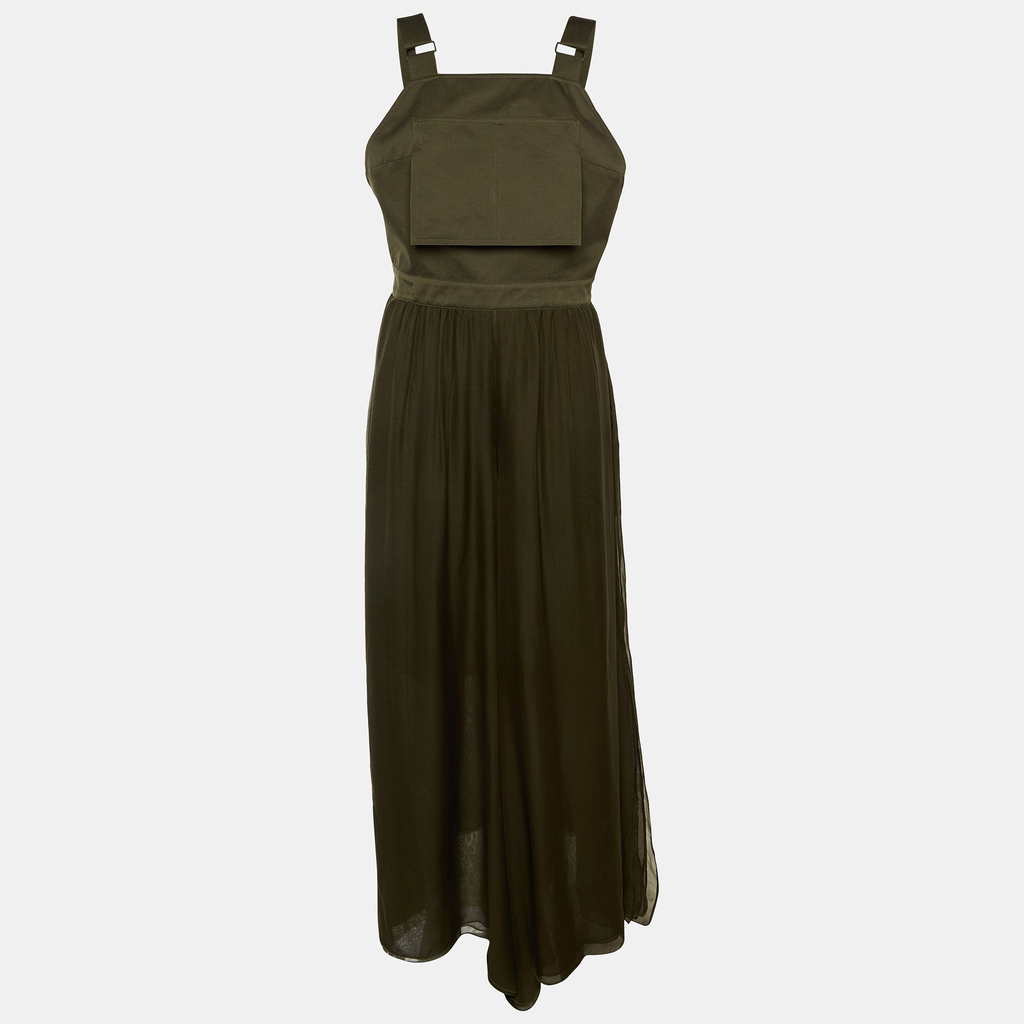 Olive Green Cotton & Silk Overlay Jumpsuit