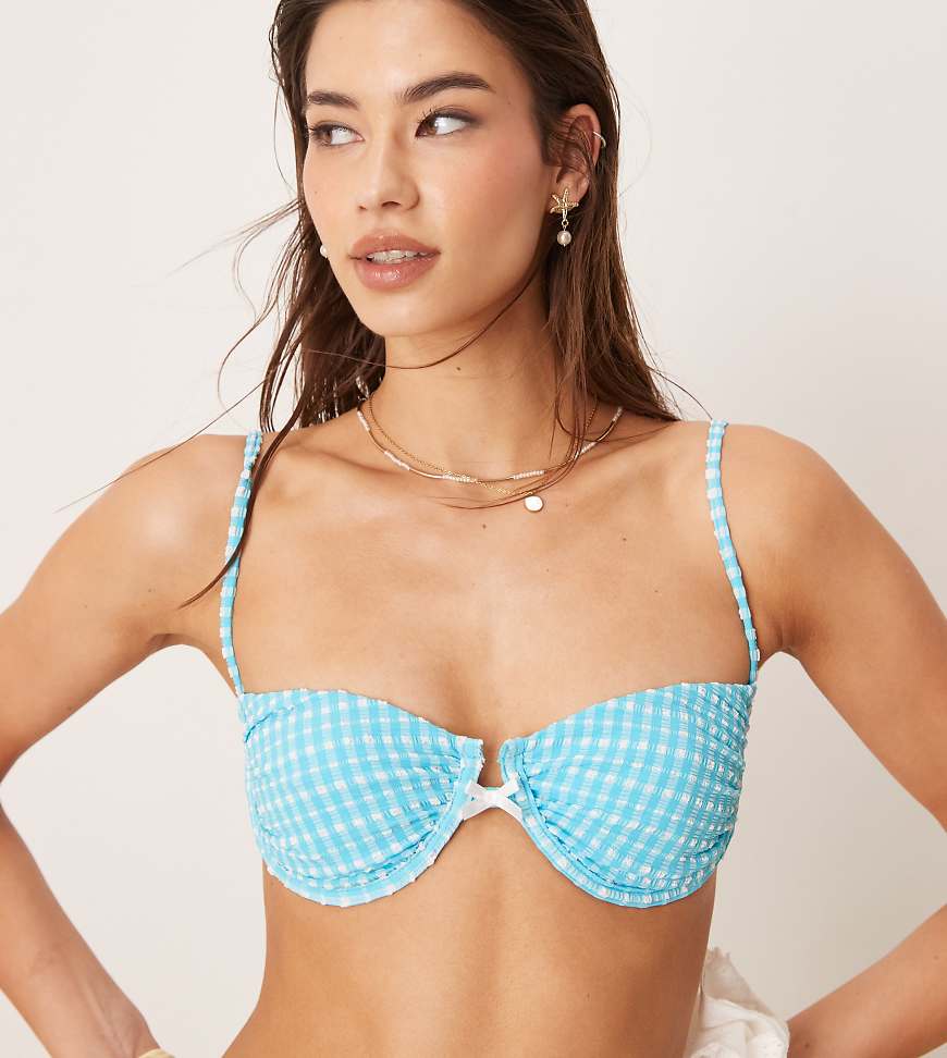 Dippin Daisys Exclusive mix and match gingham underwire bikini top in blue
