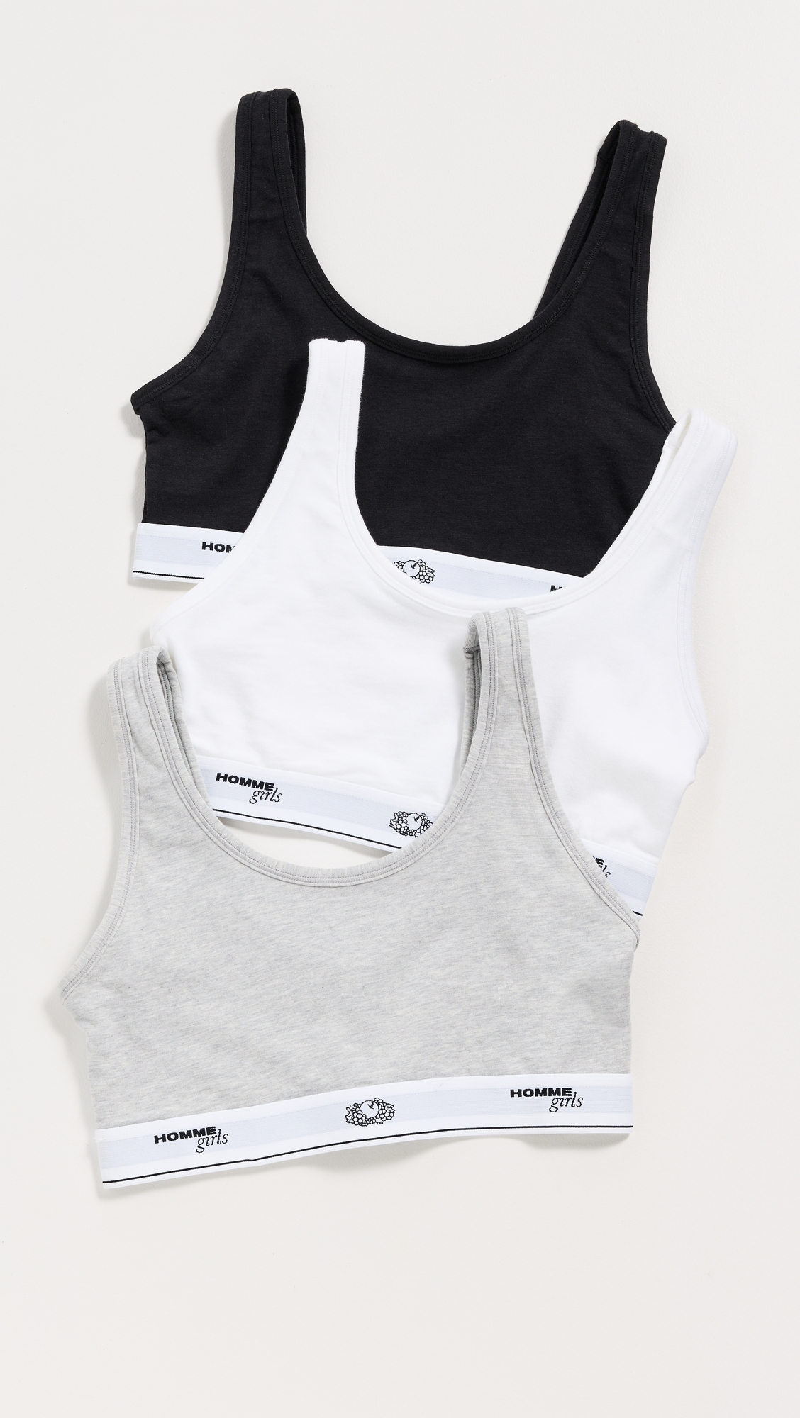 Homme Girls X Fruit of the Loom Classic Sports Bra 3-Pack Black/Heather Grey/White