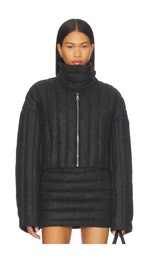 LaQuan Smith Funnel Neck Jacket in Grey. XS. Also in