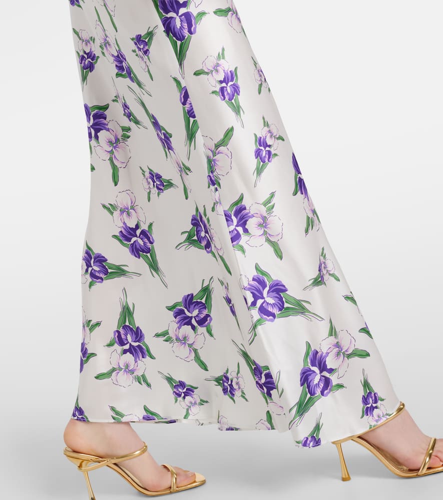 Floral-appliqué silk gown
