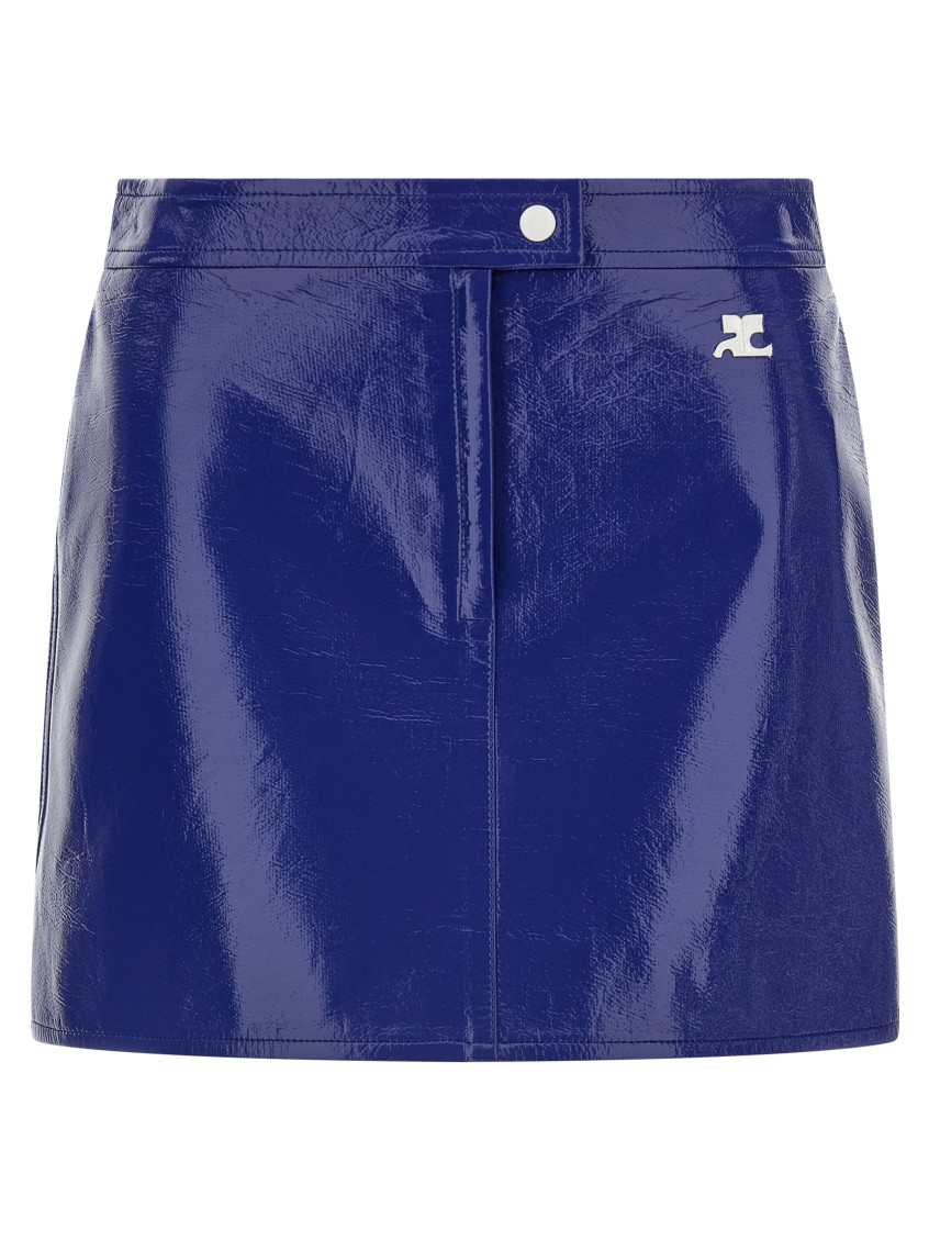 Courrèges - high waist vinyl skirt button detai