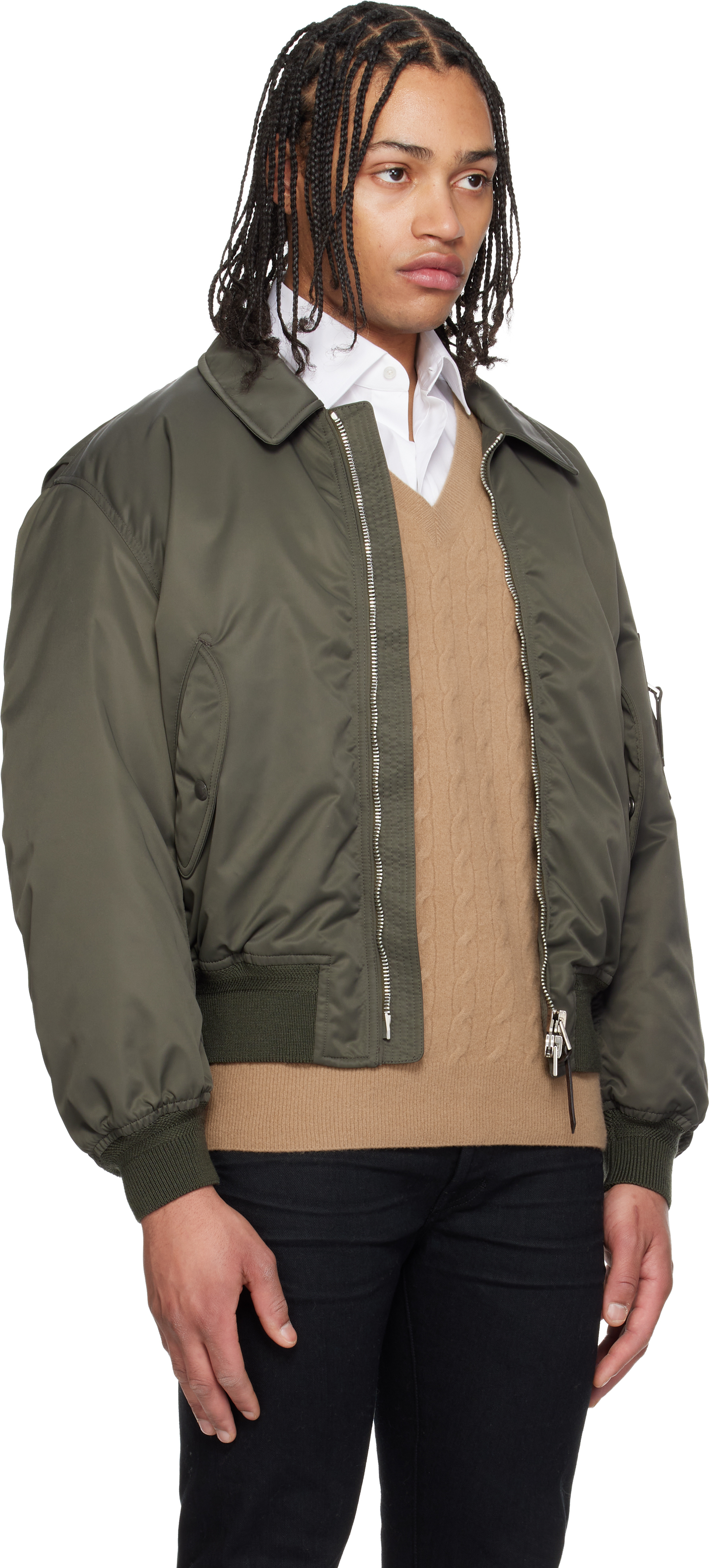 Green Satin Nylon Flight Bomber Jacket