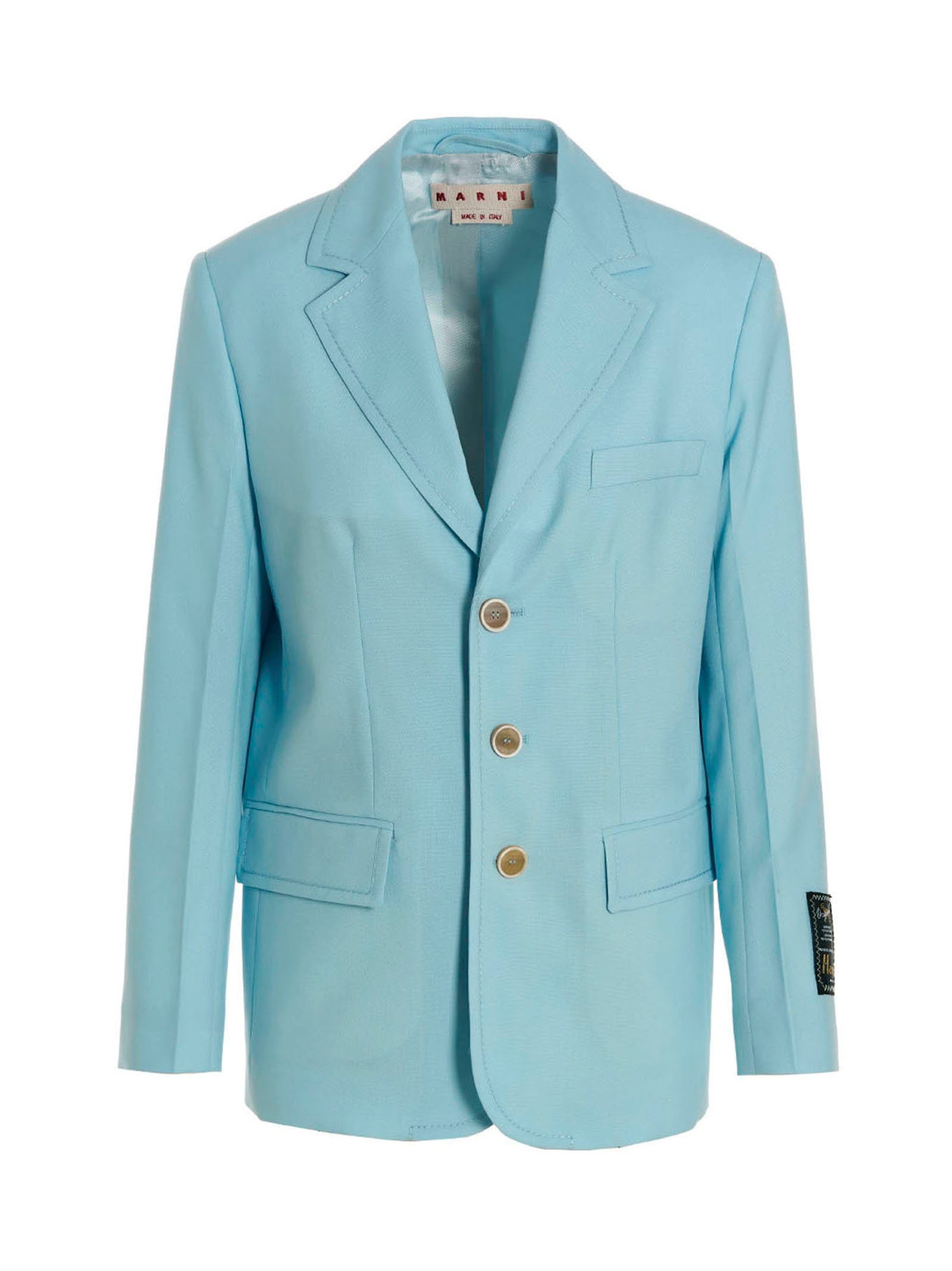 Single-Breasted Wool Blazer — Light Blue