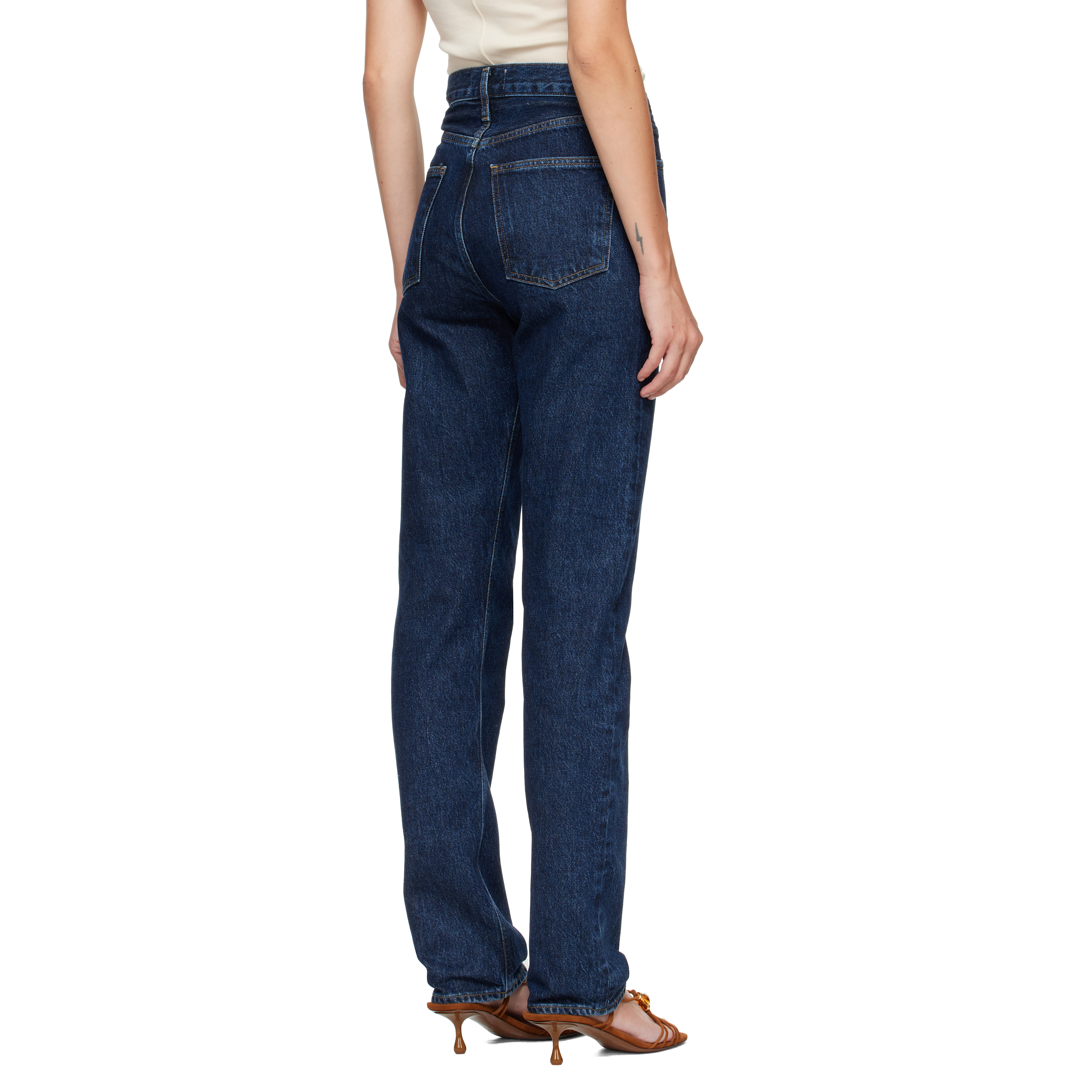 Navy 90's Pinch Waist High Rise Straight Jeans