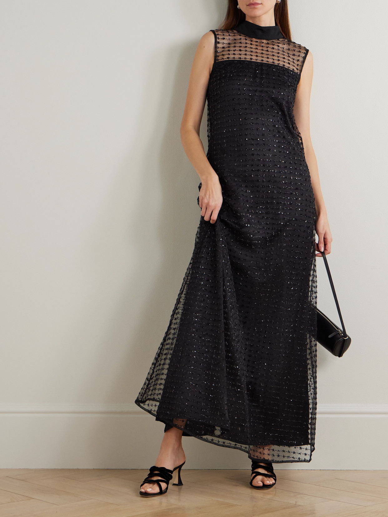 Albee Embellished Tie-detailed Faille-trimmed Tulle Maxi Dress - Black