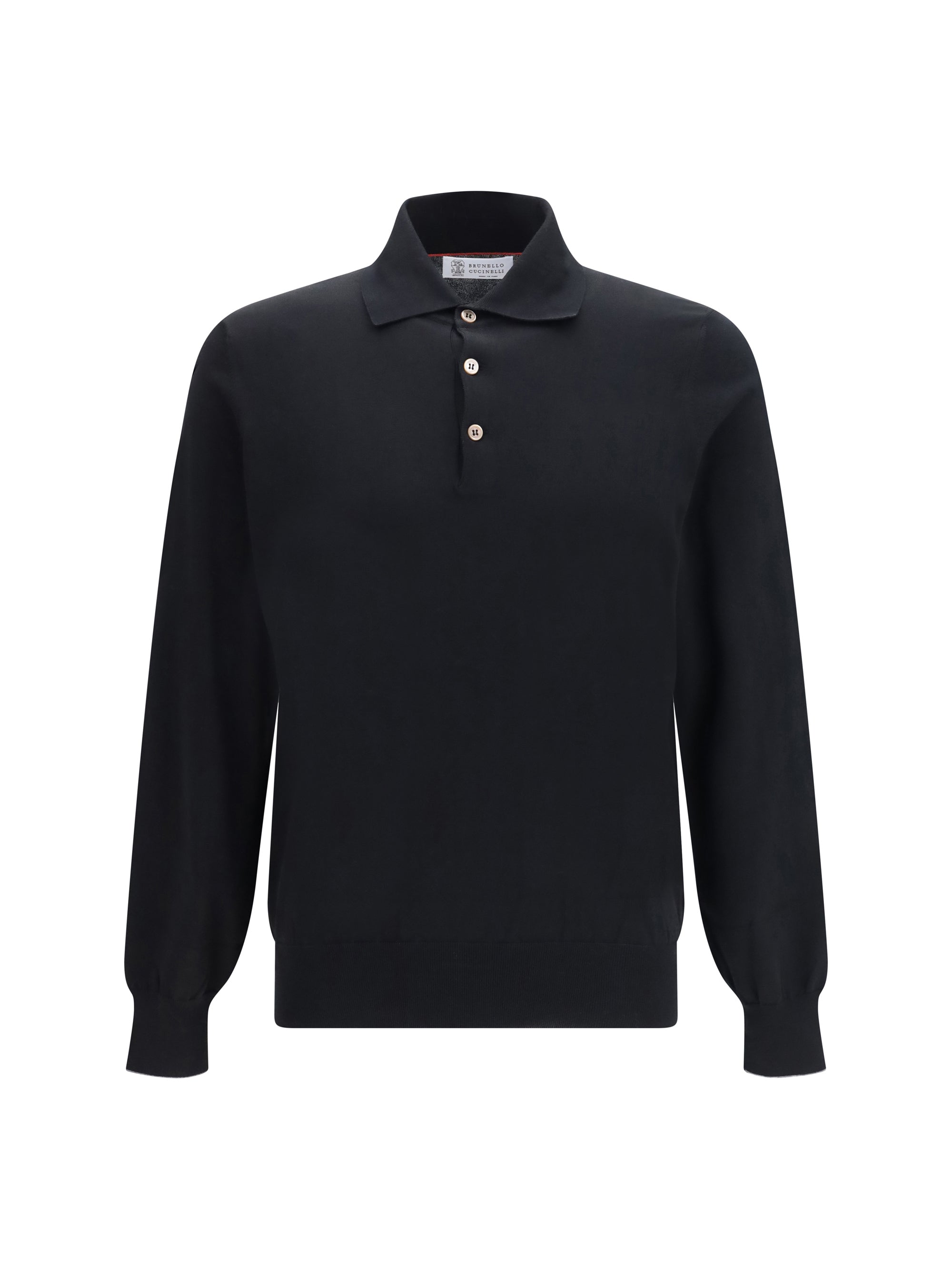 Long-Sleeve Cotton Polo — Black