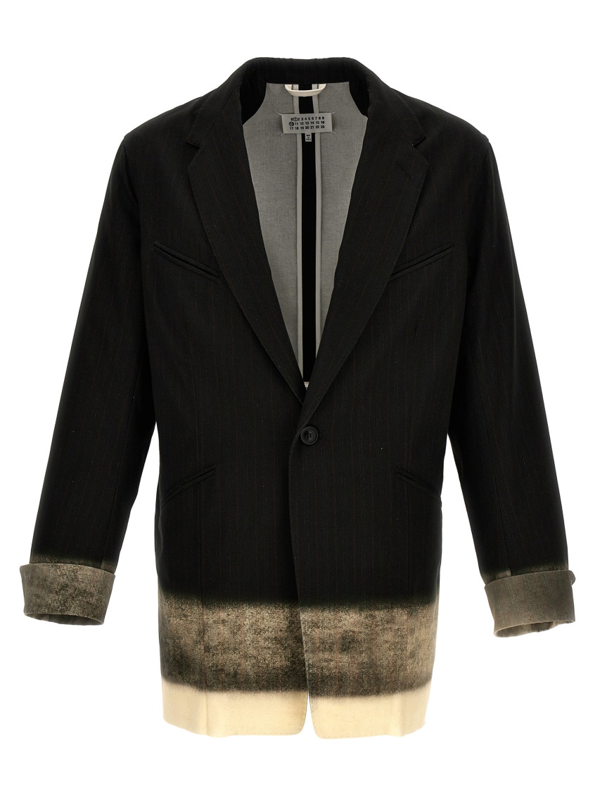 -Pinstriped Trompe L'Oeil Blazer Grigio-Uomo