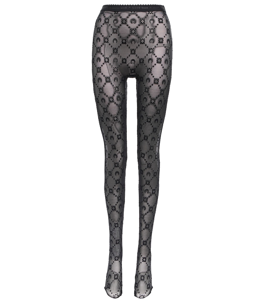 Moonogram flocked mesh tights