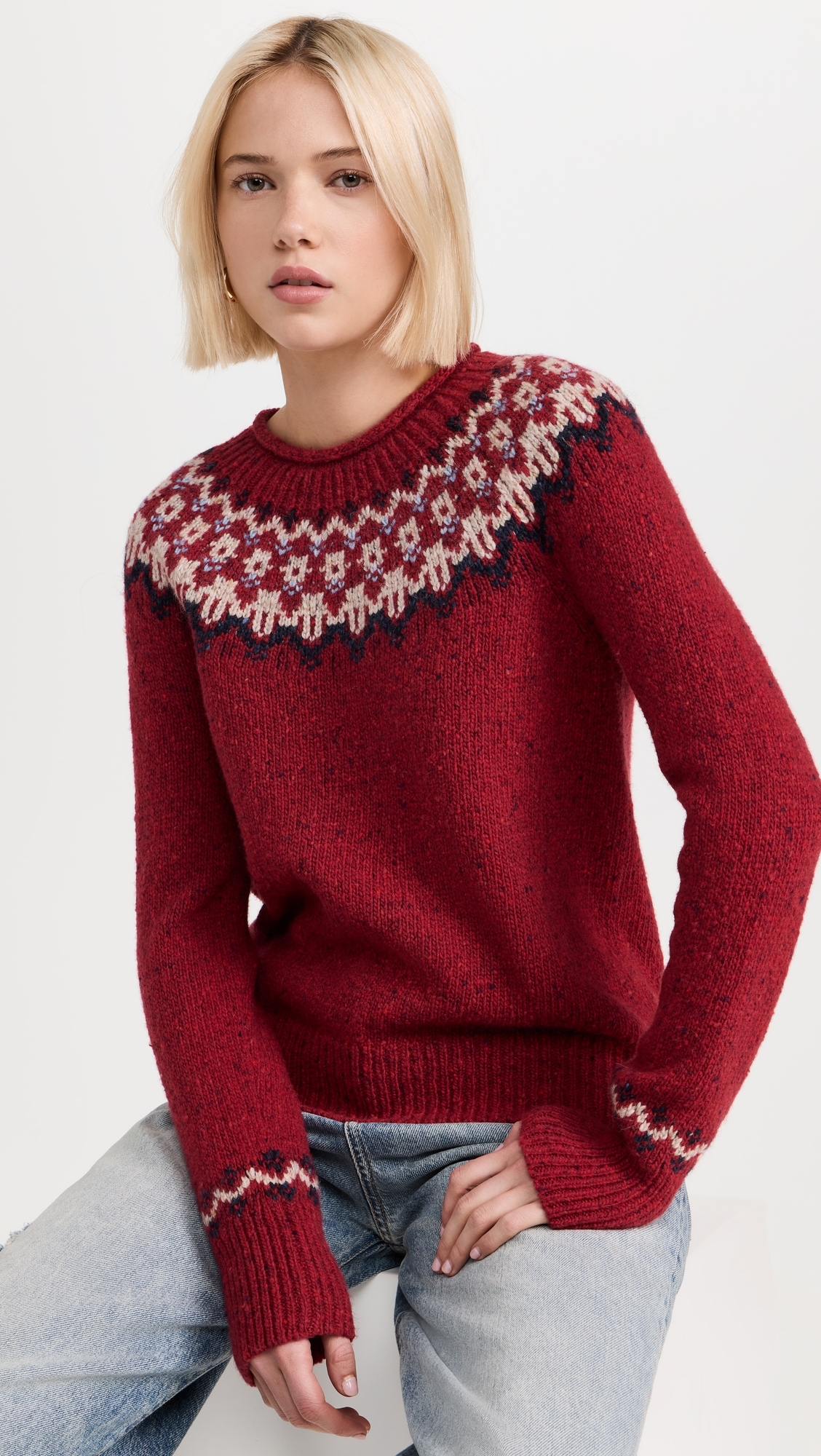 Meadow Fairisle Sweater In Merino Wool Red