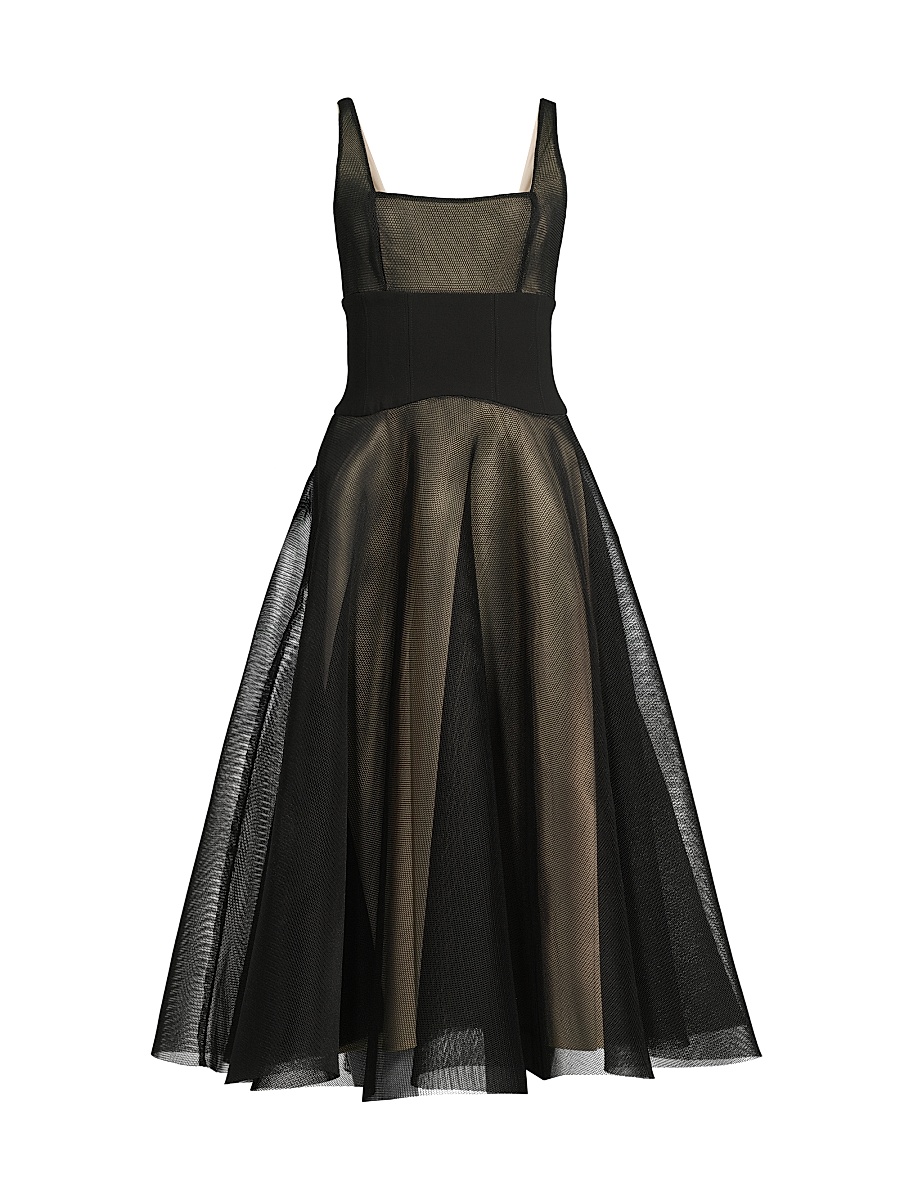 Women's Vivi Mesh Fit & Flare Midi-Dress - Black