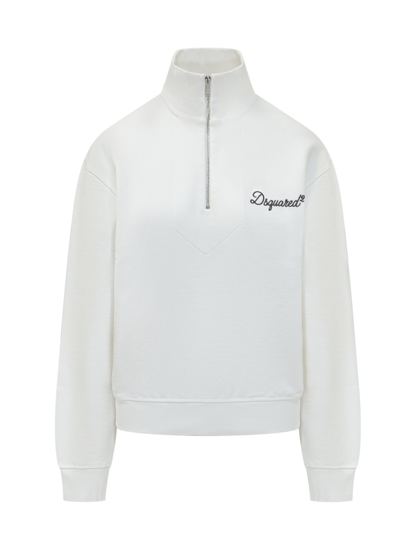 White Logo Mock Collar Sweatshirt