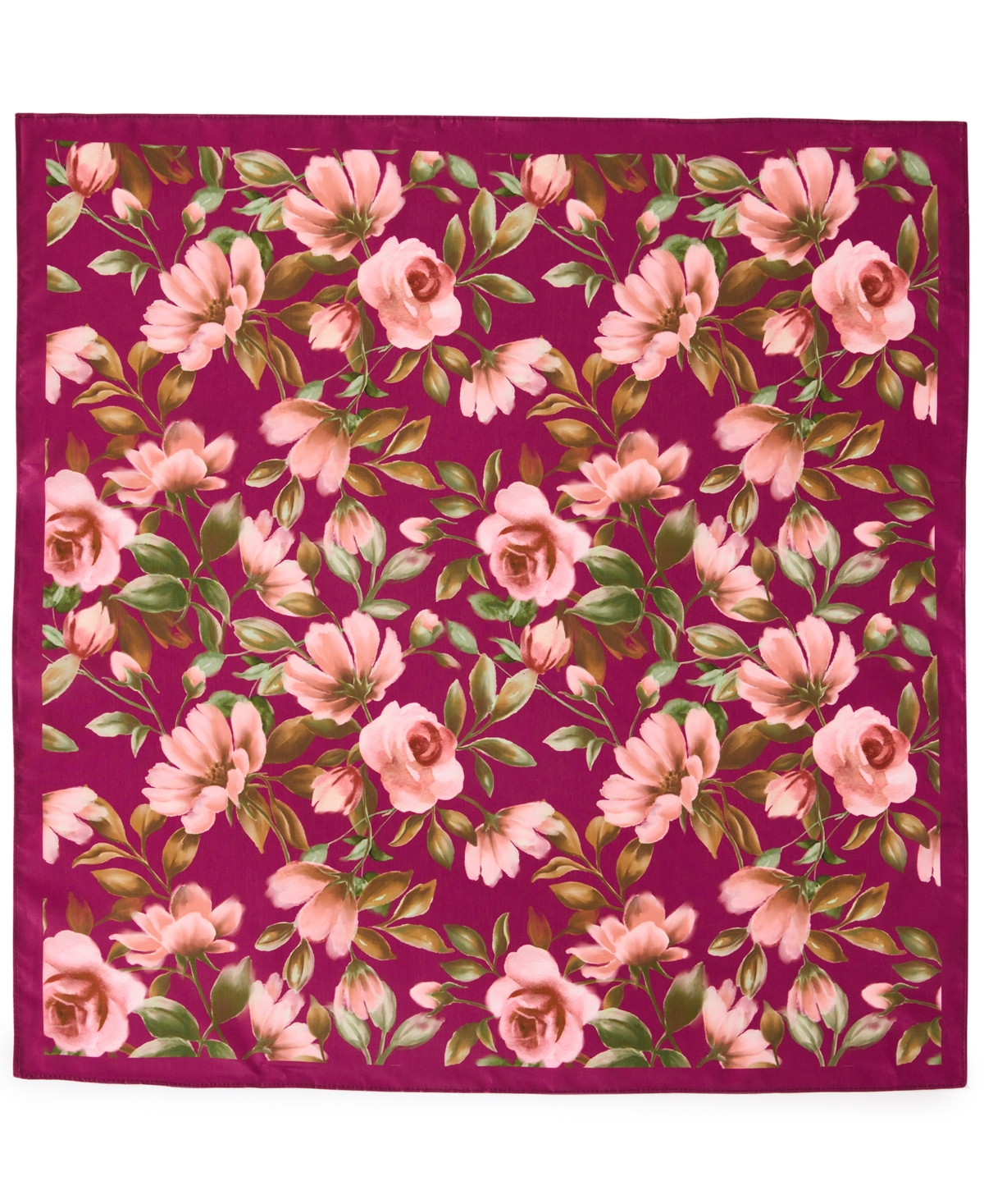 Vintage-Inspired Watercolor Floral Square Scarf - Berry Blush Multi