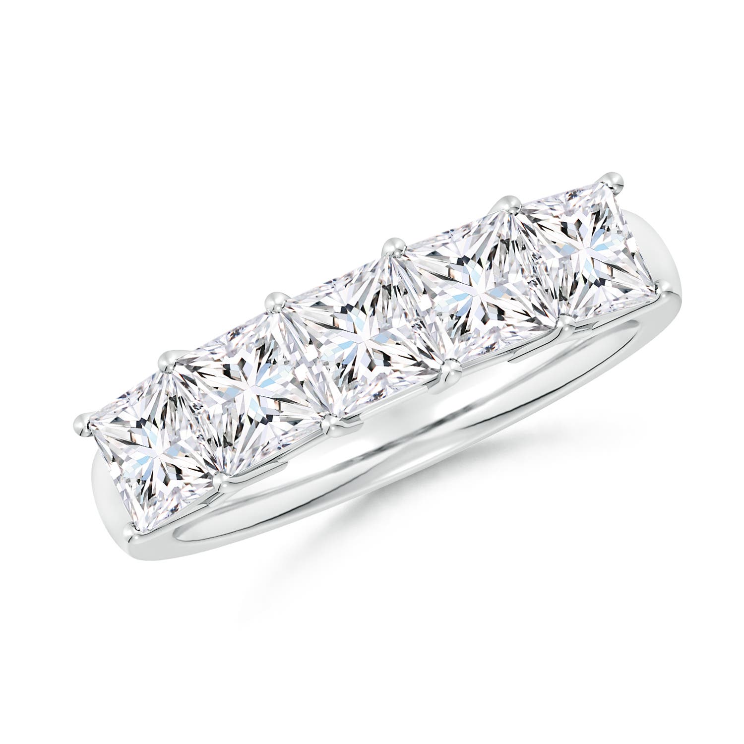 Angara 2.6 CTW Lab-Grown Prong-Set Princess-Cut Diamond Five Stone Wedding Ring in Silver