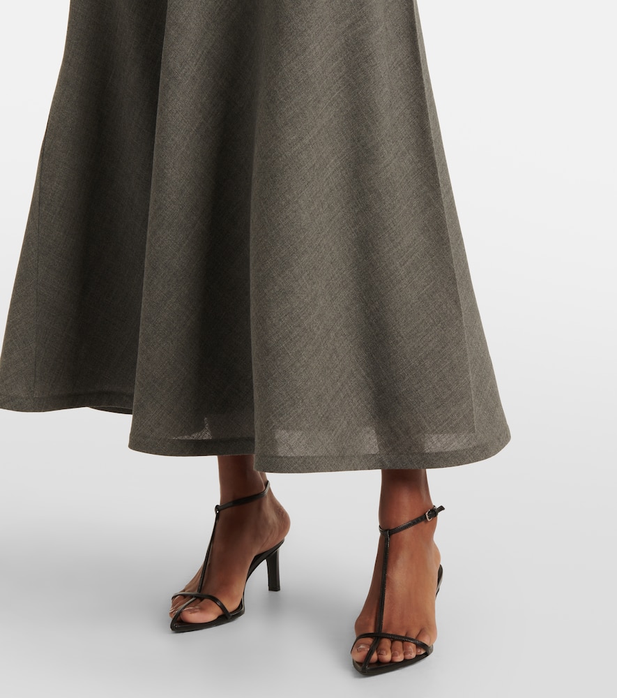 Tie-neck virgin wool canvas midi dress