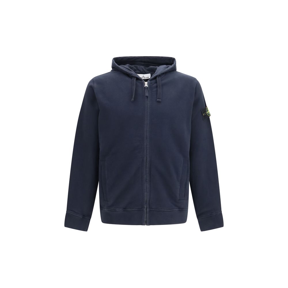 Cotton Zip Hoodie with Compass Patch Hoodie — Navy