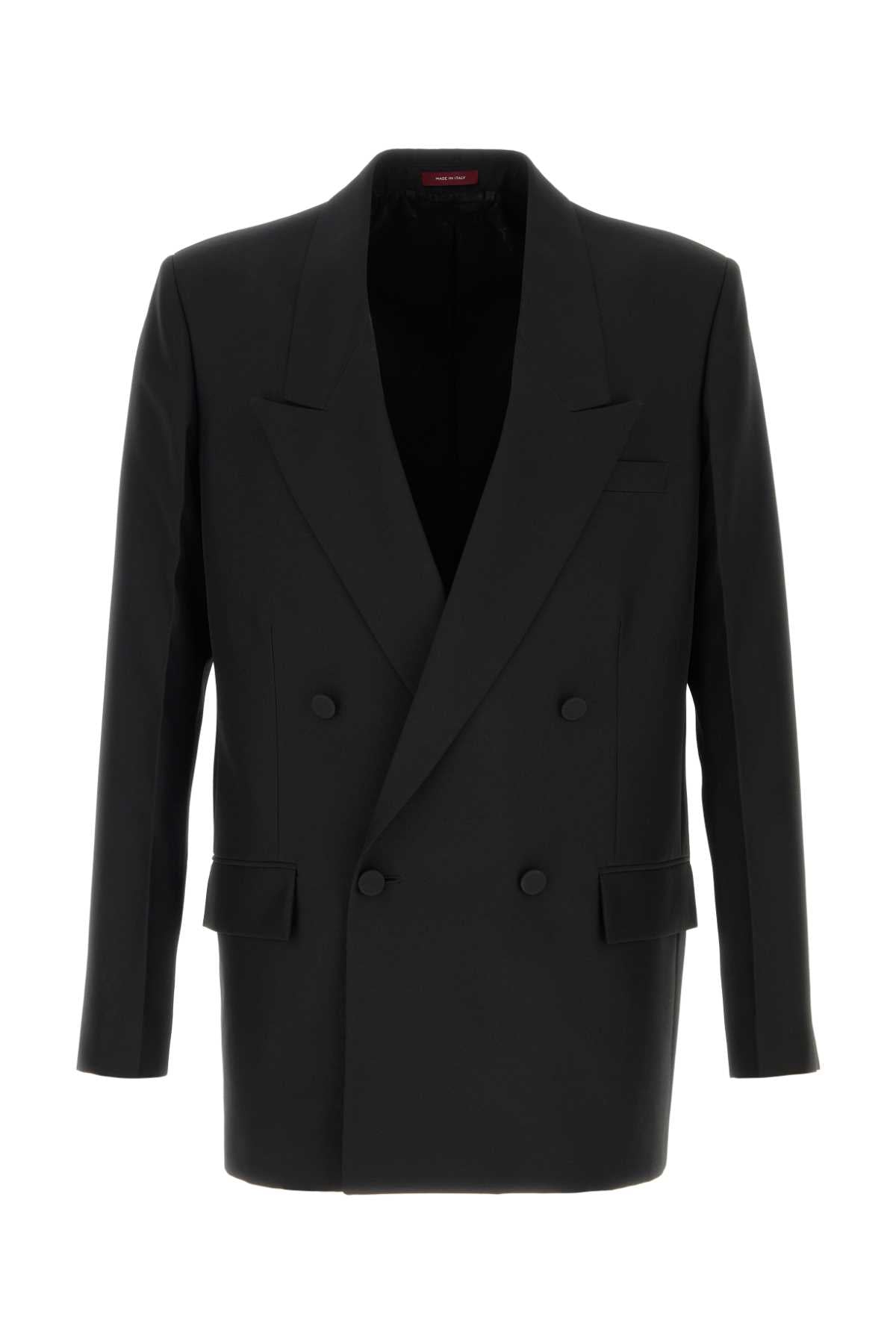 Double-Breasted Wool Blazer — Black