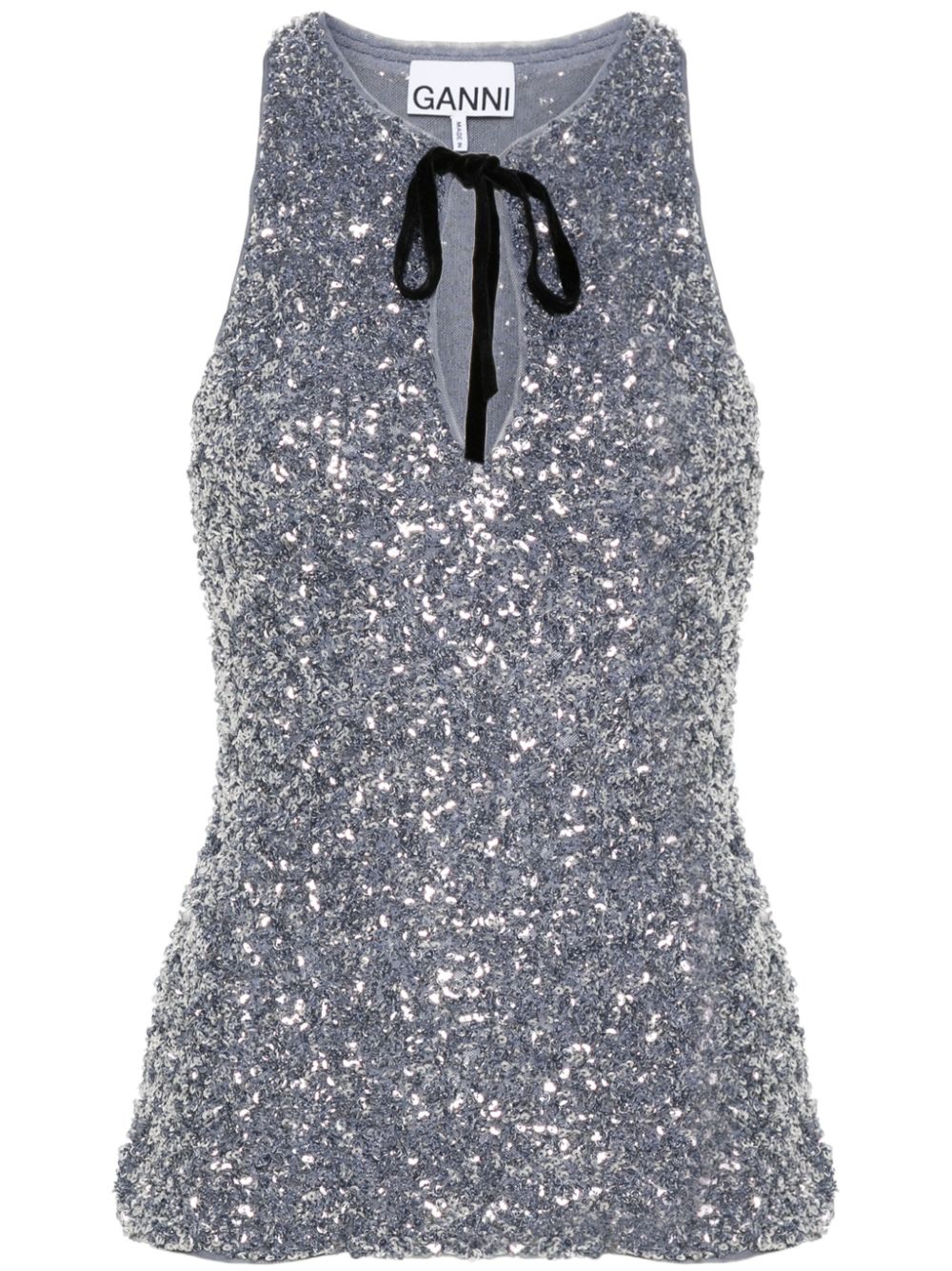 Sequined split-neck top - Grey