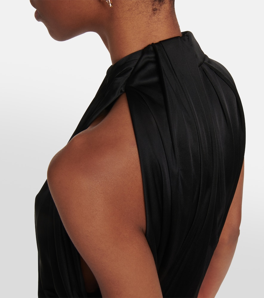 Cutout turtleneck satin top