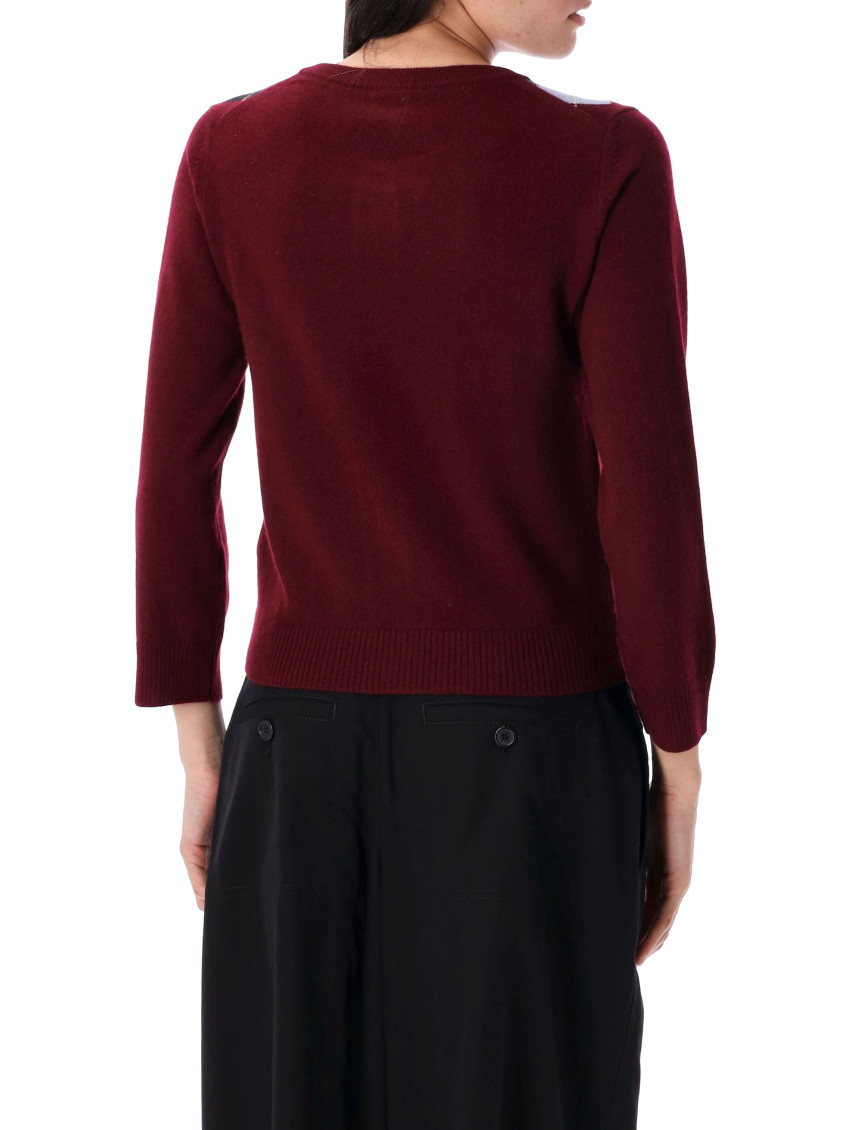 Maroon argyle-pattern cardigan