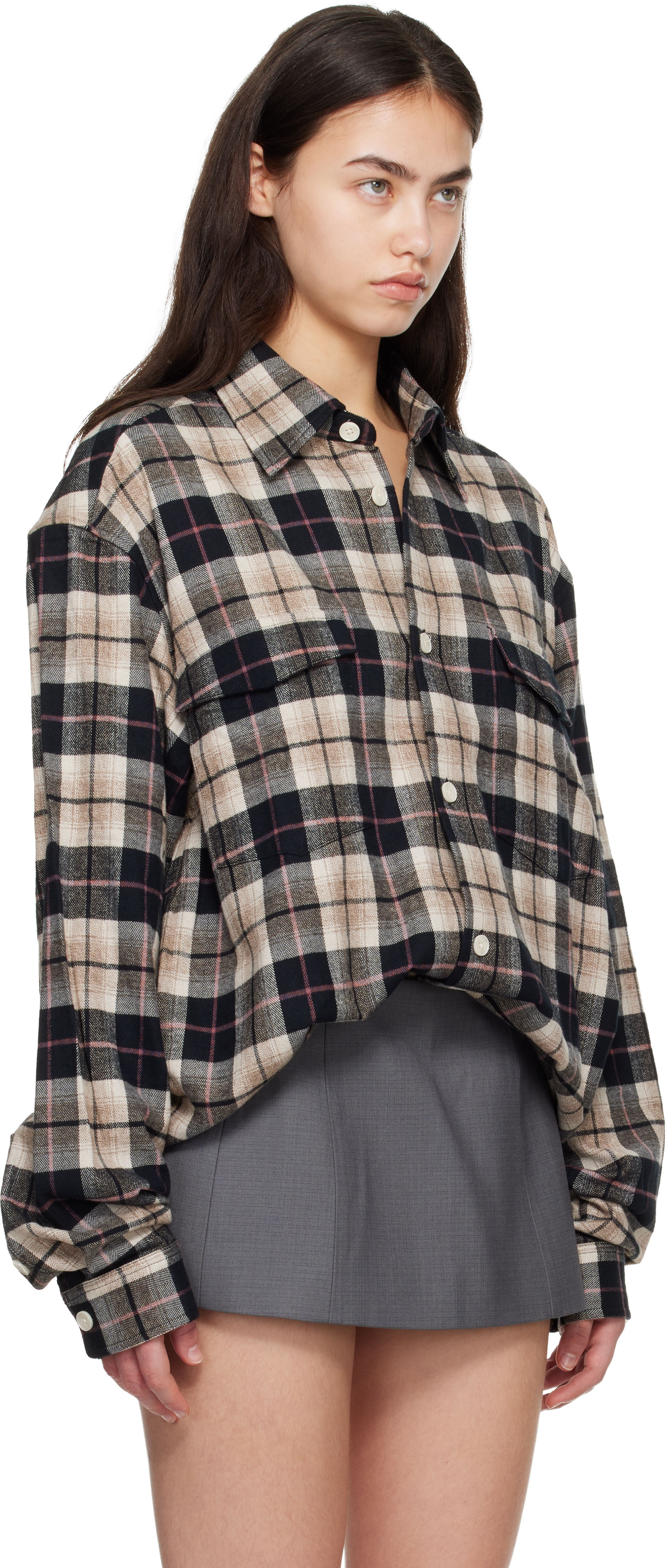 Beige & Black Checked Oversize Shirt