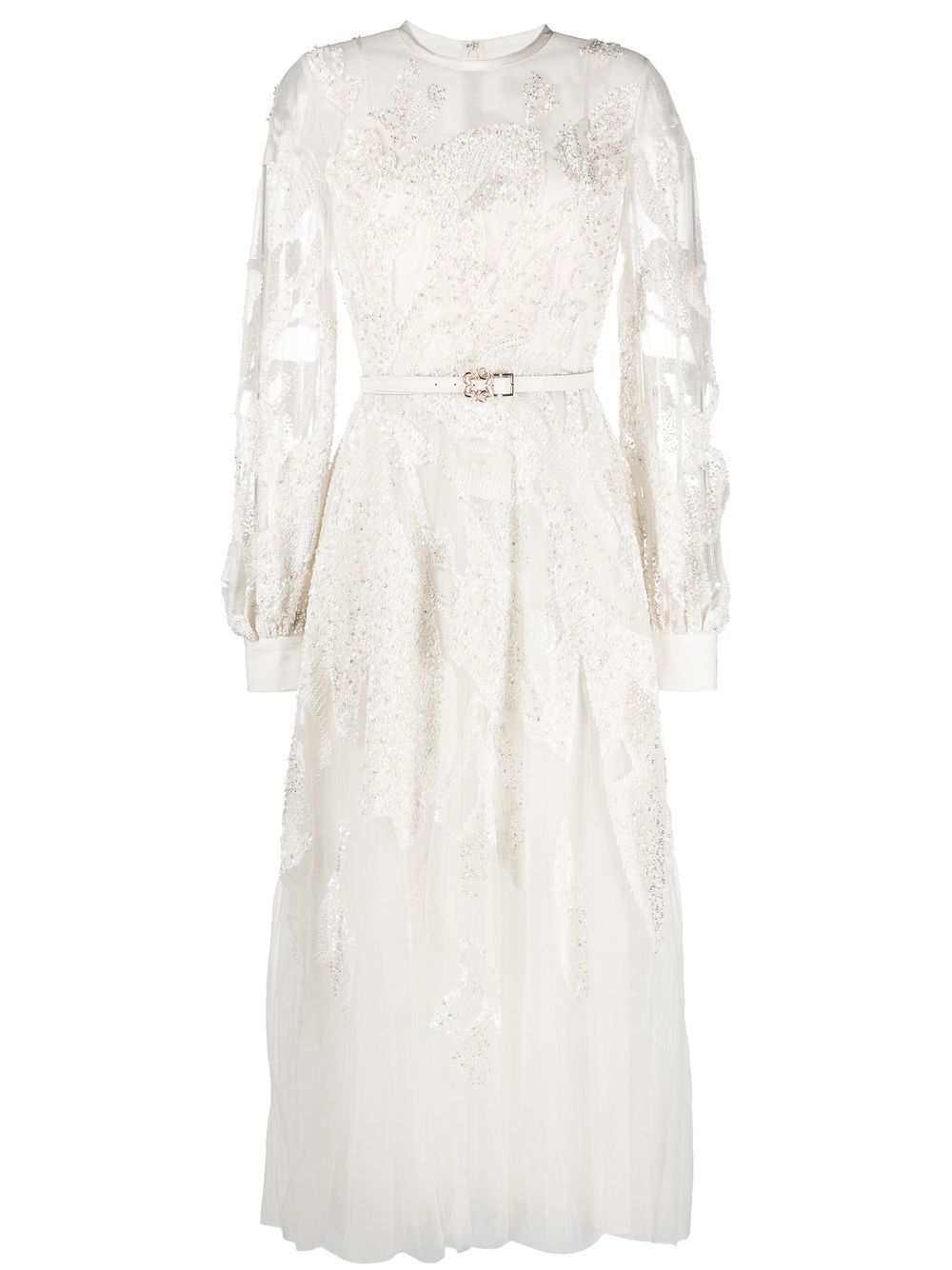 Bead-embroidered midi dress - White