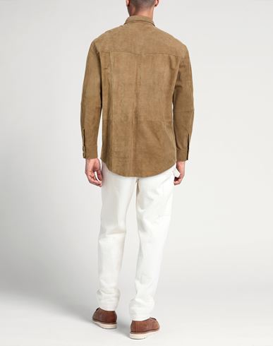 Man Shirt Beige Size 46 Leather