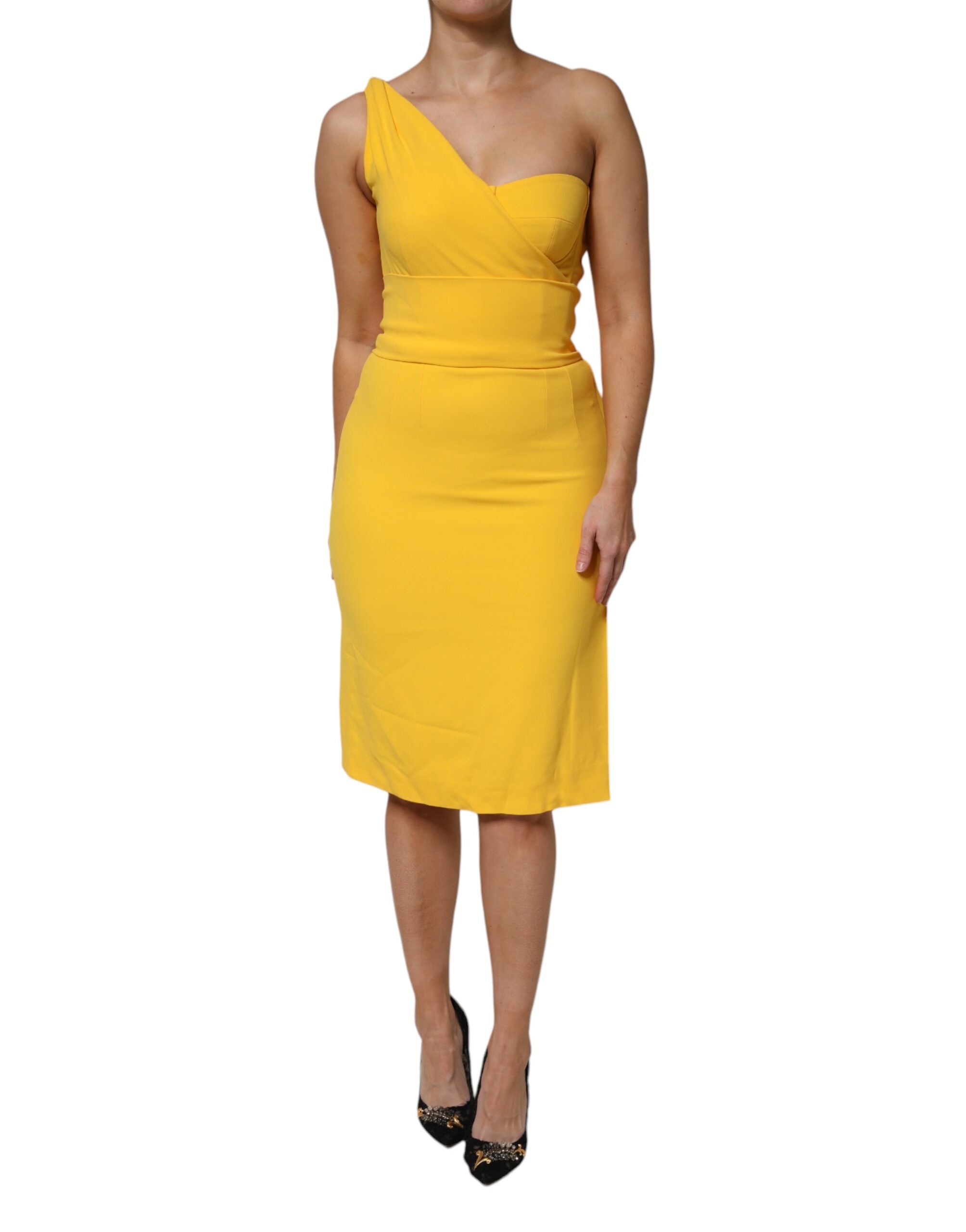 One-Shoulder Viscose Dress — Yellow