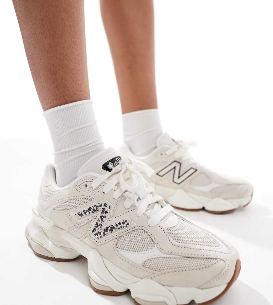 뉴발란스 여성 9060 trainers in beige with leopard print detail - exclusive to ASOS-Neutral