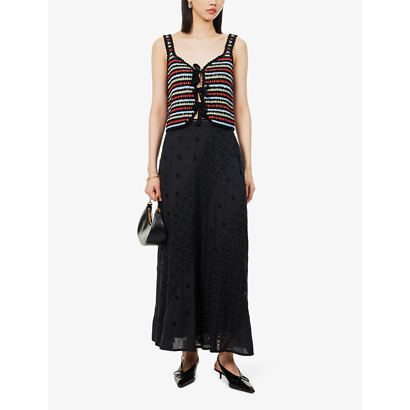 Womens Black Hudson Floral Cotton Midi Skirt