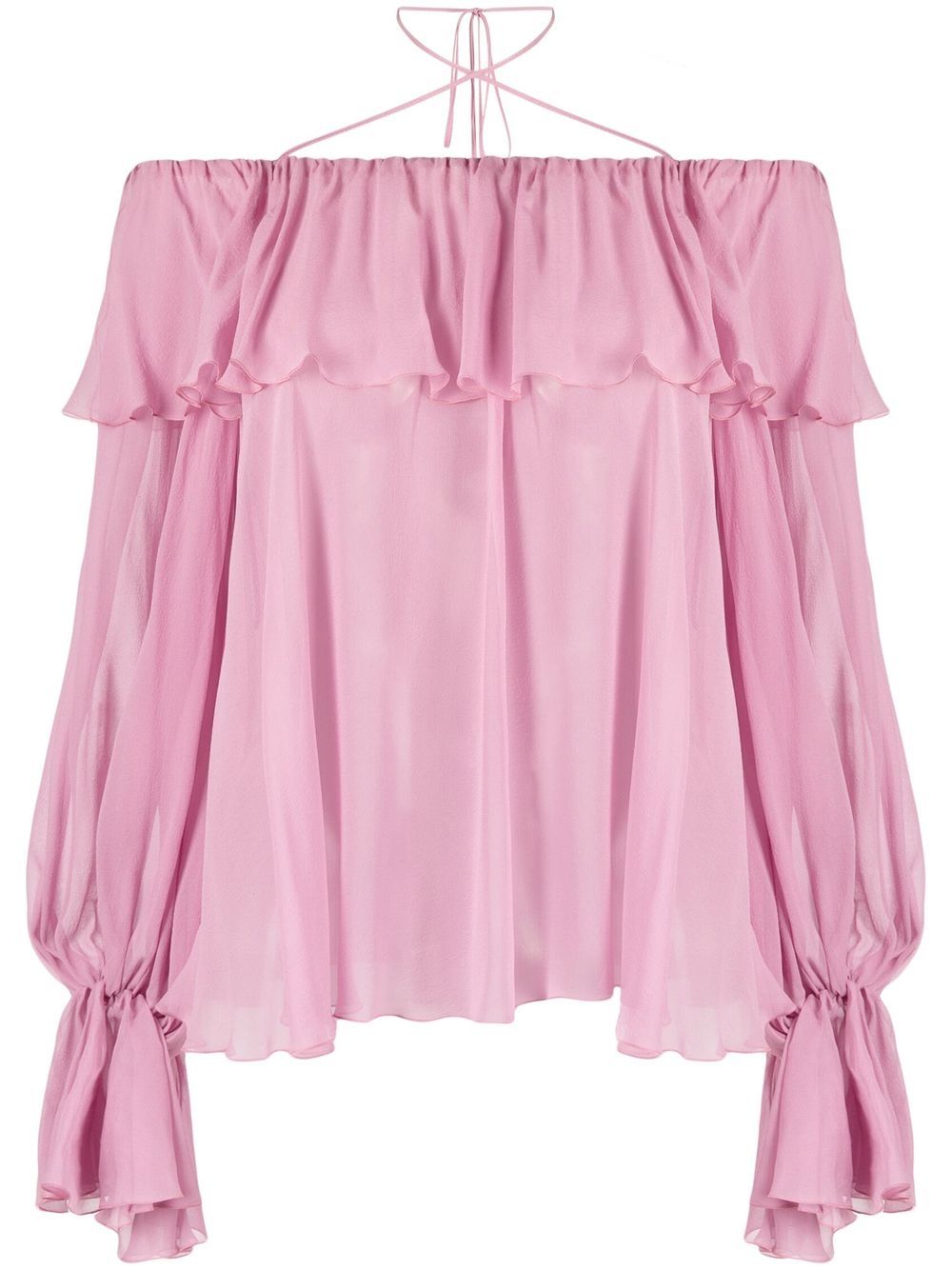 Ruffled-trim tie-fastening blouse - Pink
