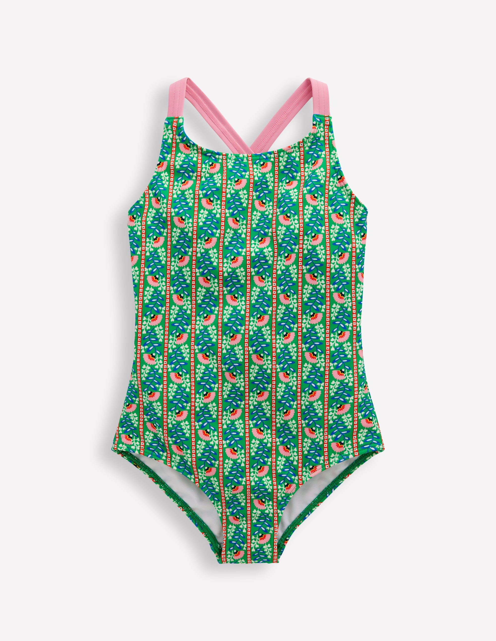 Girls Cross-Back Printed Swimsuit in Green | Size 2-3 Years