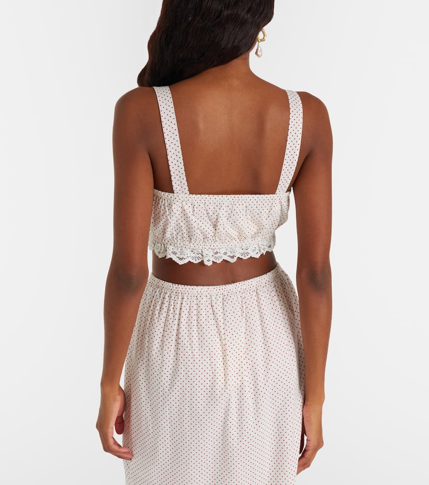 Marlowe lace-trimmed polka-dot cotton crop top