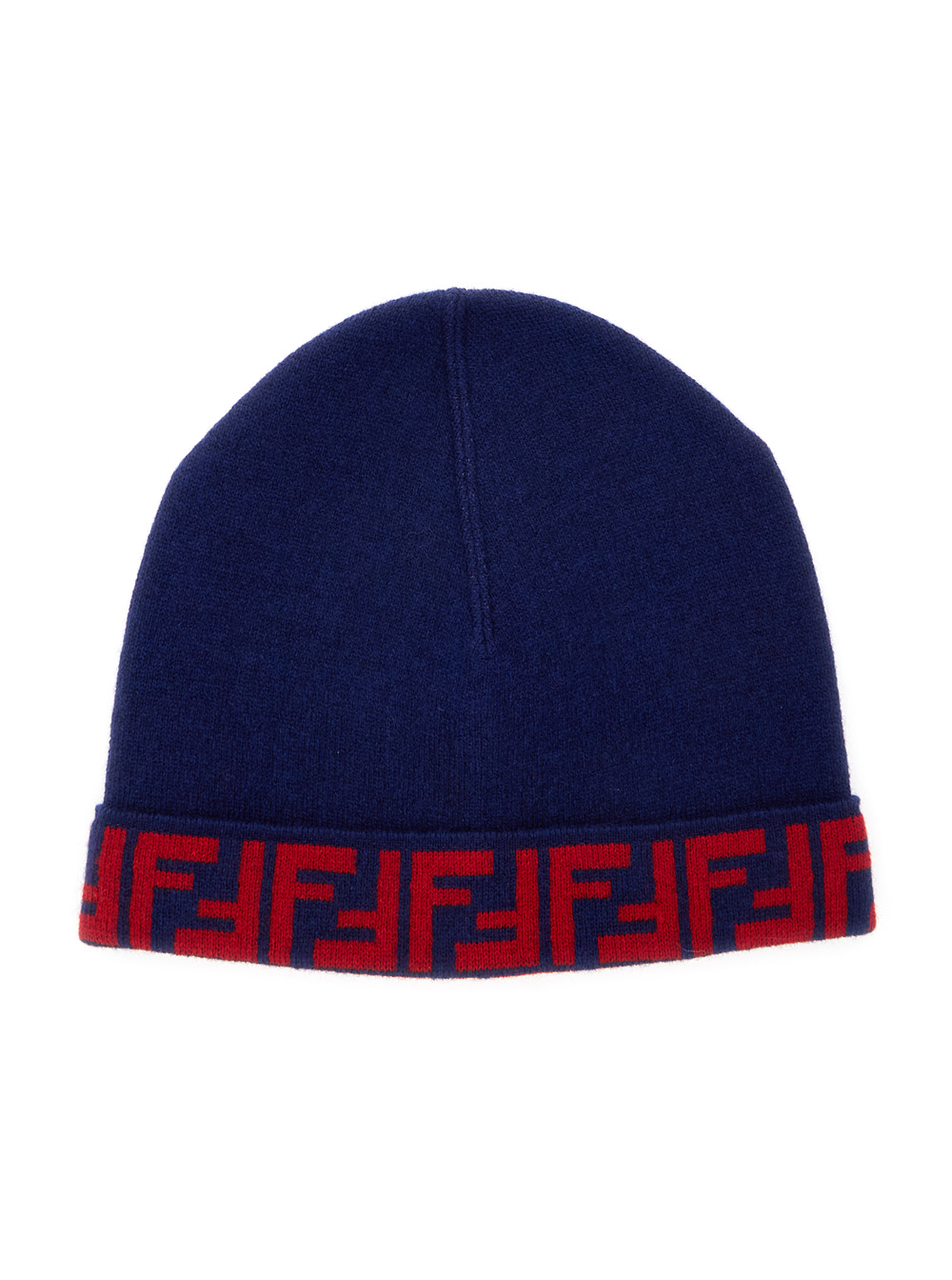 Blue Beanie with FF Brim in Wool and Cashmere Woman Blu Polyamide Hats Gloves - Kids