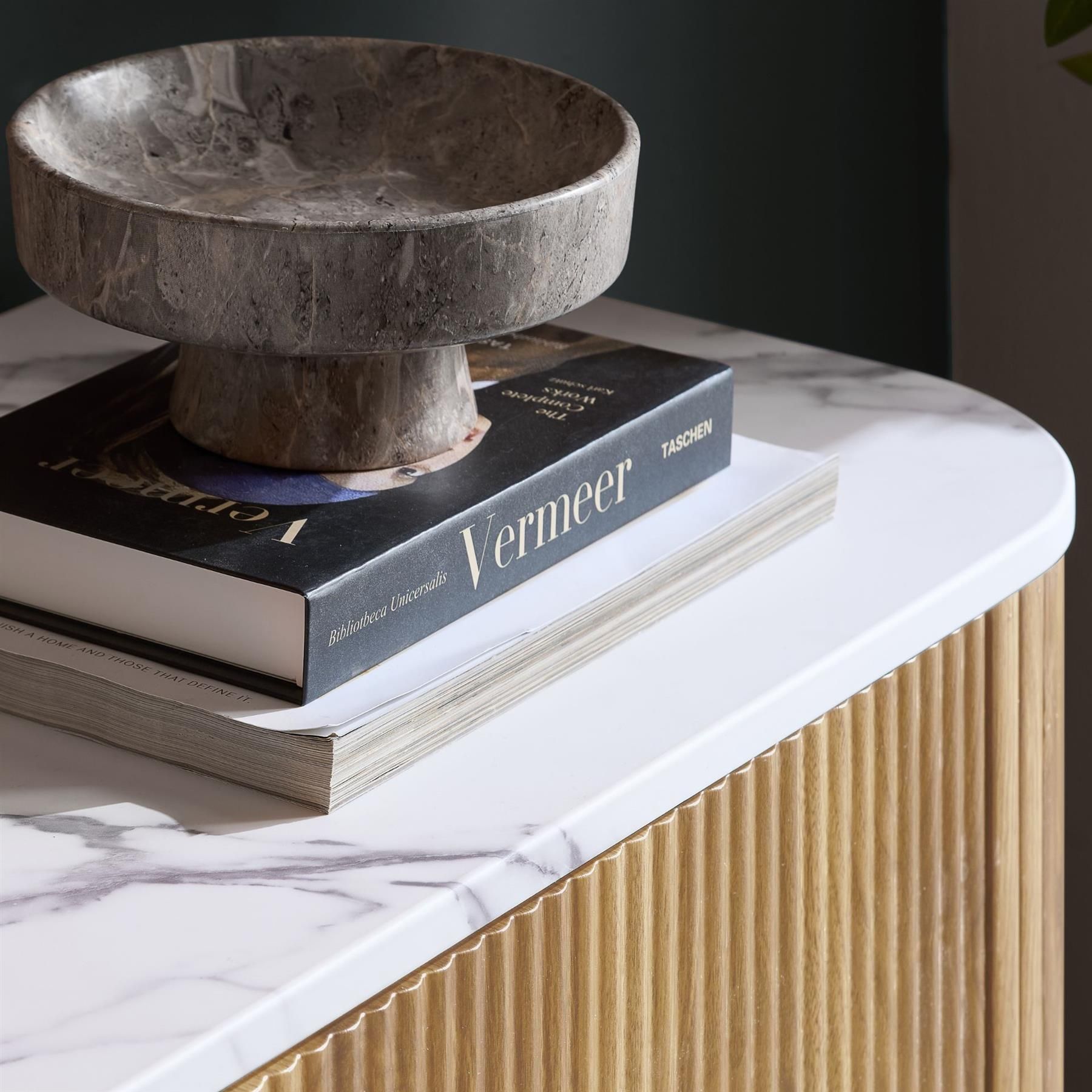 Birlea Unisex Kagu 2 Door Sideboard Fluted Ribbed Oak & Marble effect in Light Oak