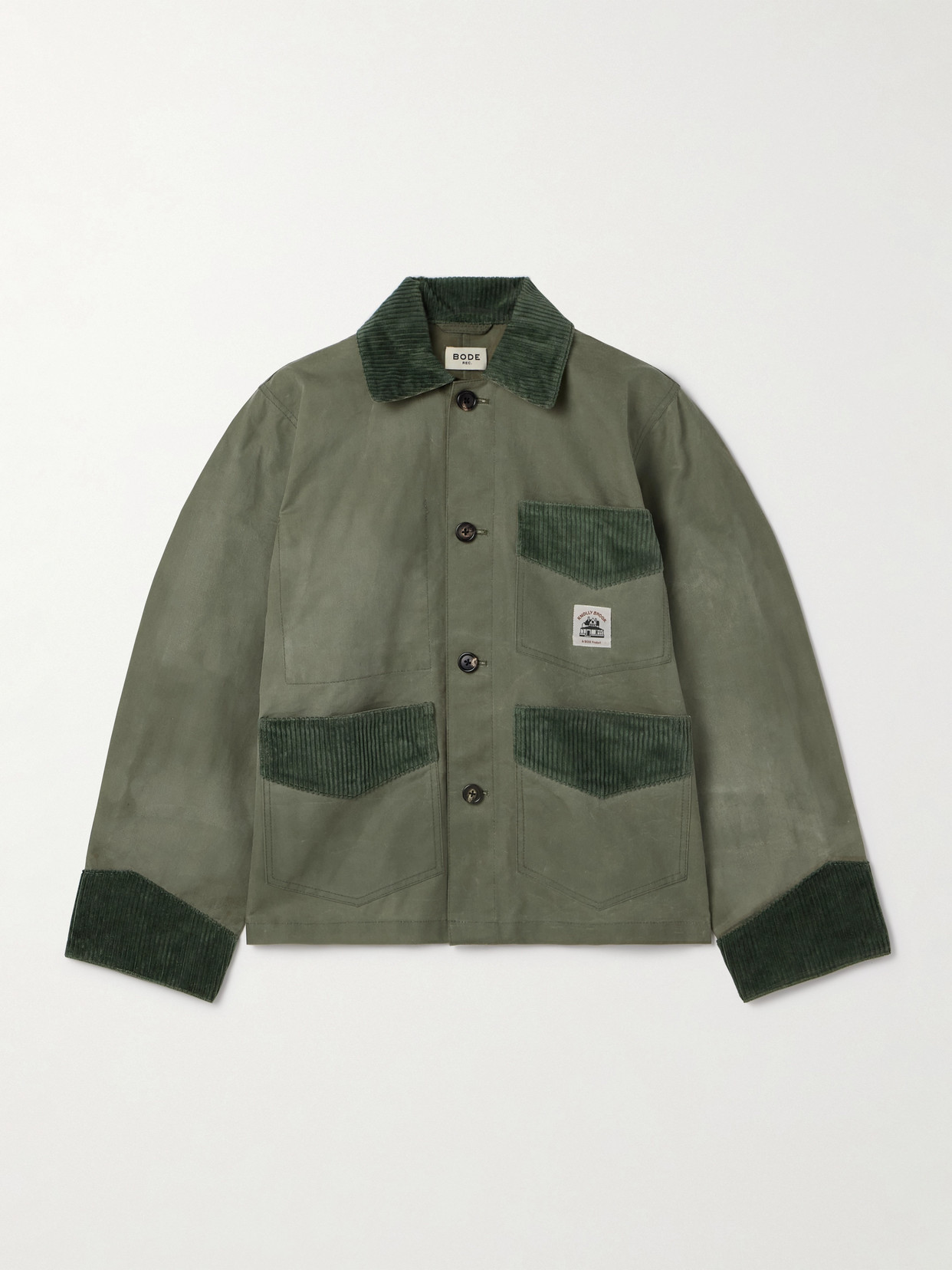 Corduroy-trimmed Waxed-cotton Jacket - Green