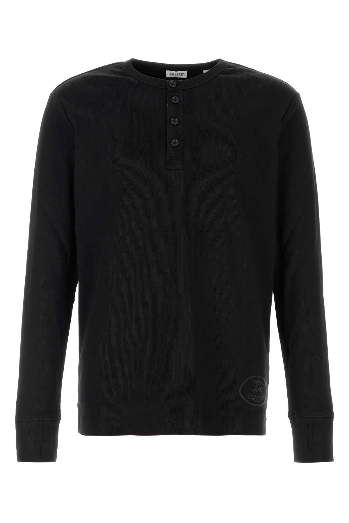 Ribbed Cotton-Elastane T-shirt — Black