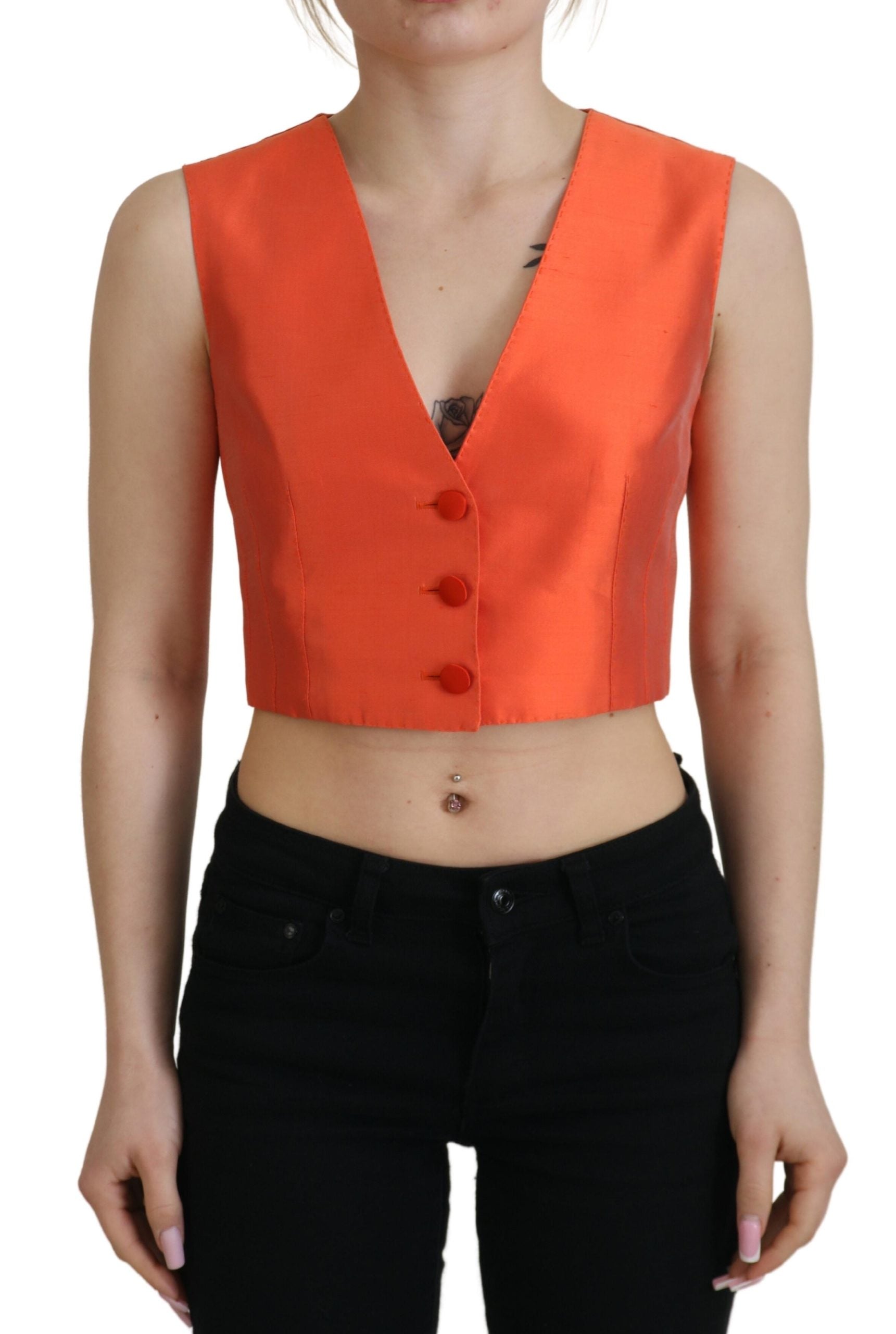 Silk-blend Cropped Vest — Orange