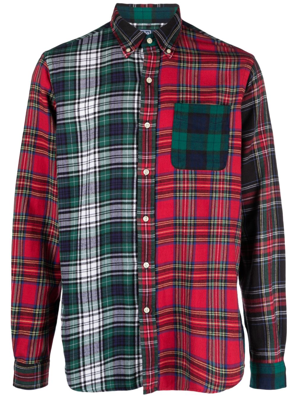 Patchwork checked flannel shirt - Red