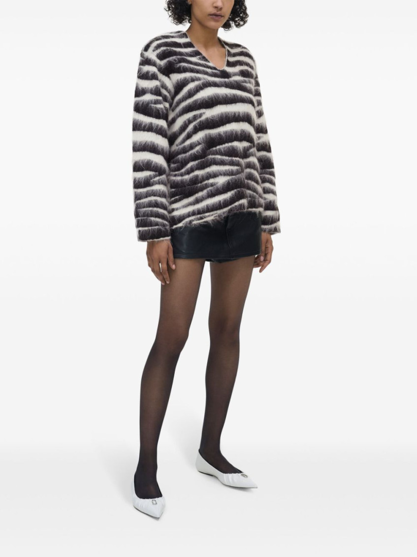 Brushed zebra-intarsia jumper - Black