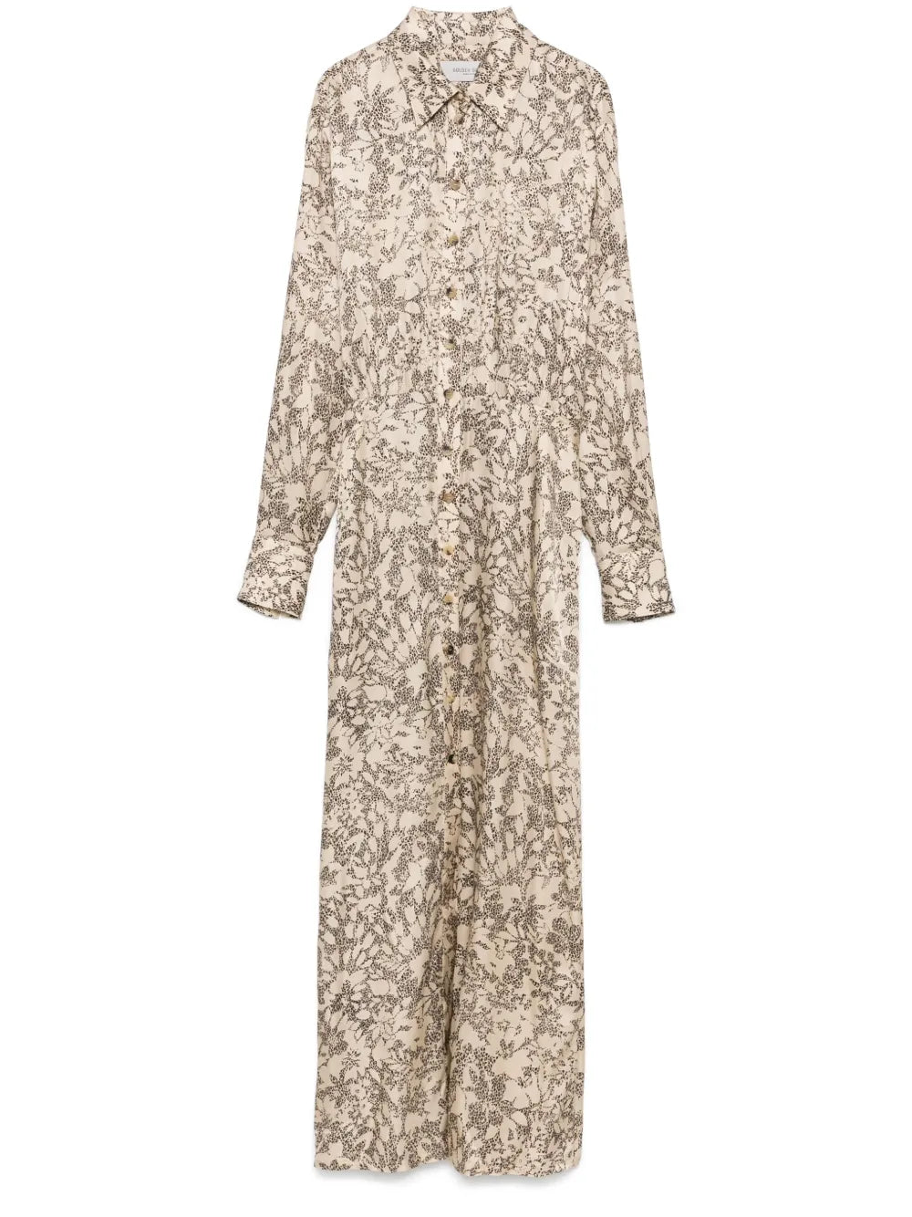 Floral Print Viscose Shirt Dress — Beige
